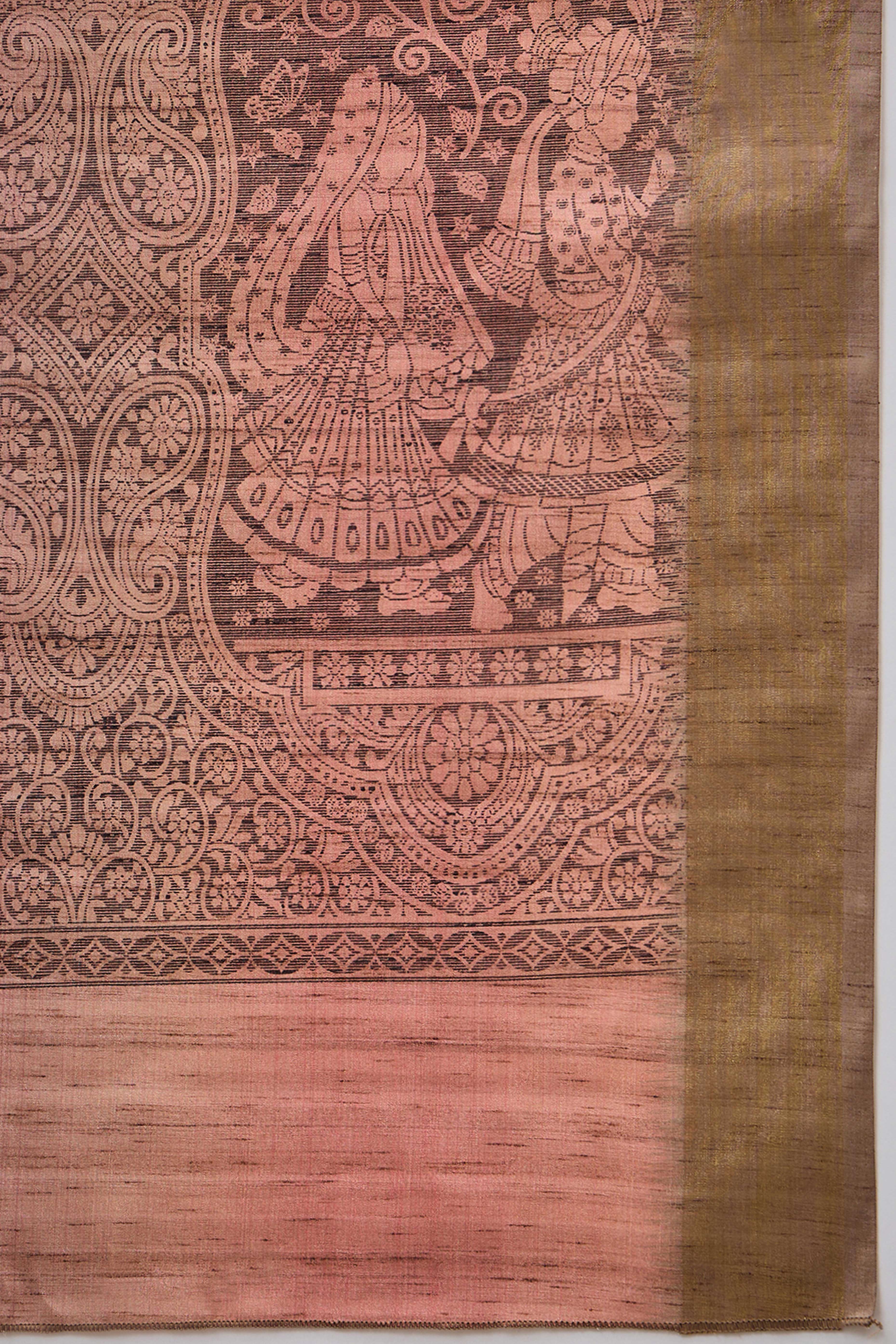 Peach Festive Wear Art Silk Saree Featuring Intricate Floral Weaving