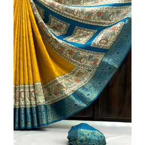 Yellow Weaving Dola Silk Saree With Zari Border
