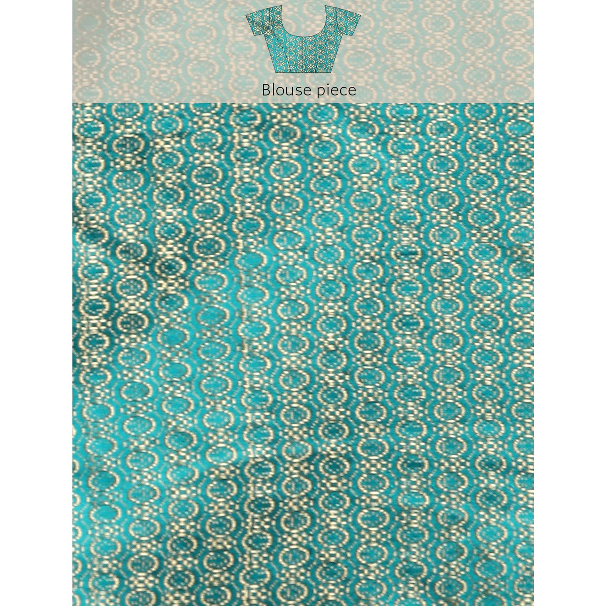 Rama Blue Swarovski Work Chiffon Saree With Zari Border