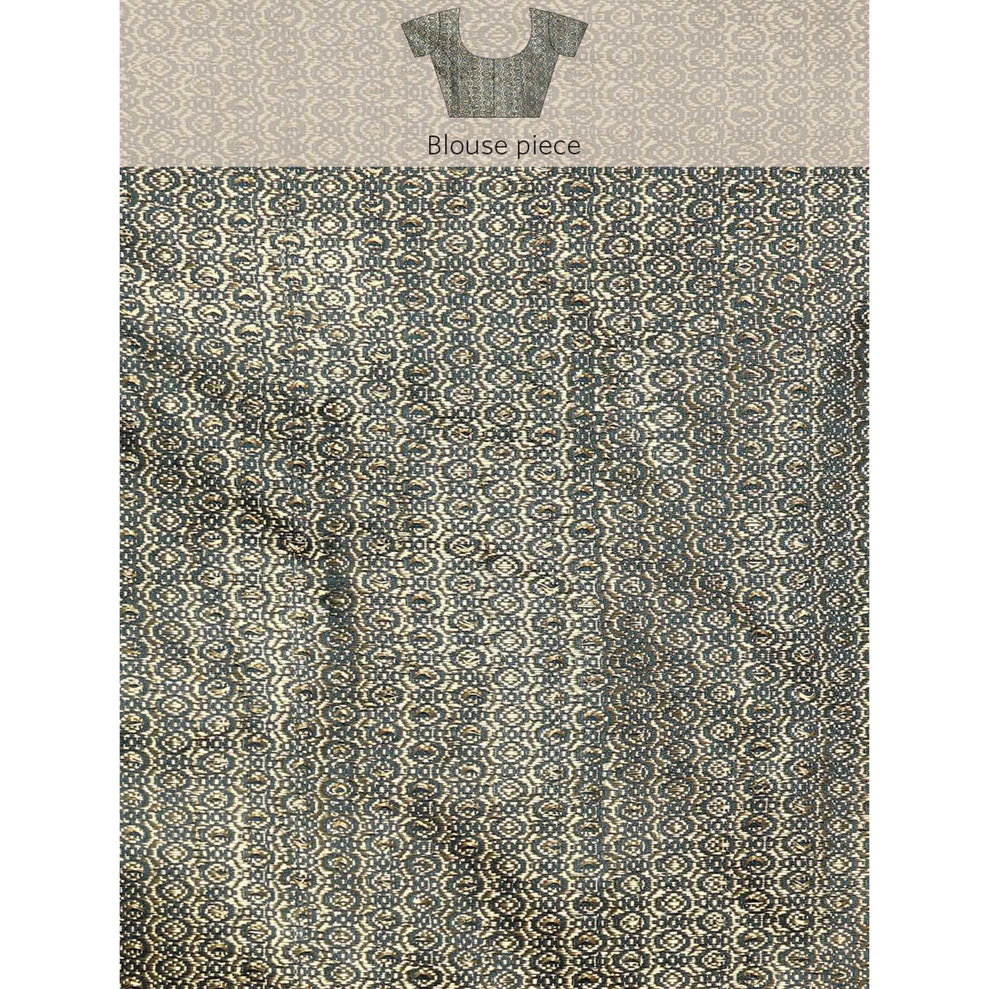 Blue Swarovski Work Chiffon Saree With Zari Border