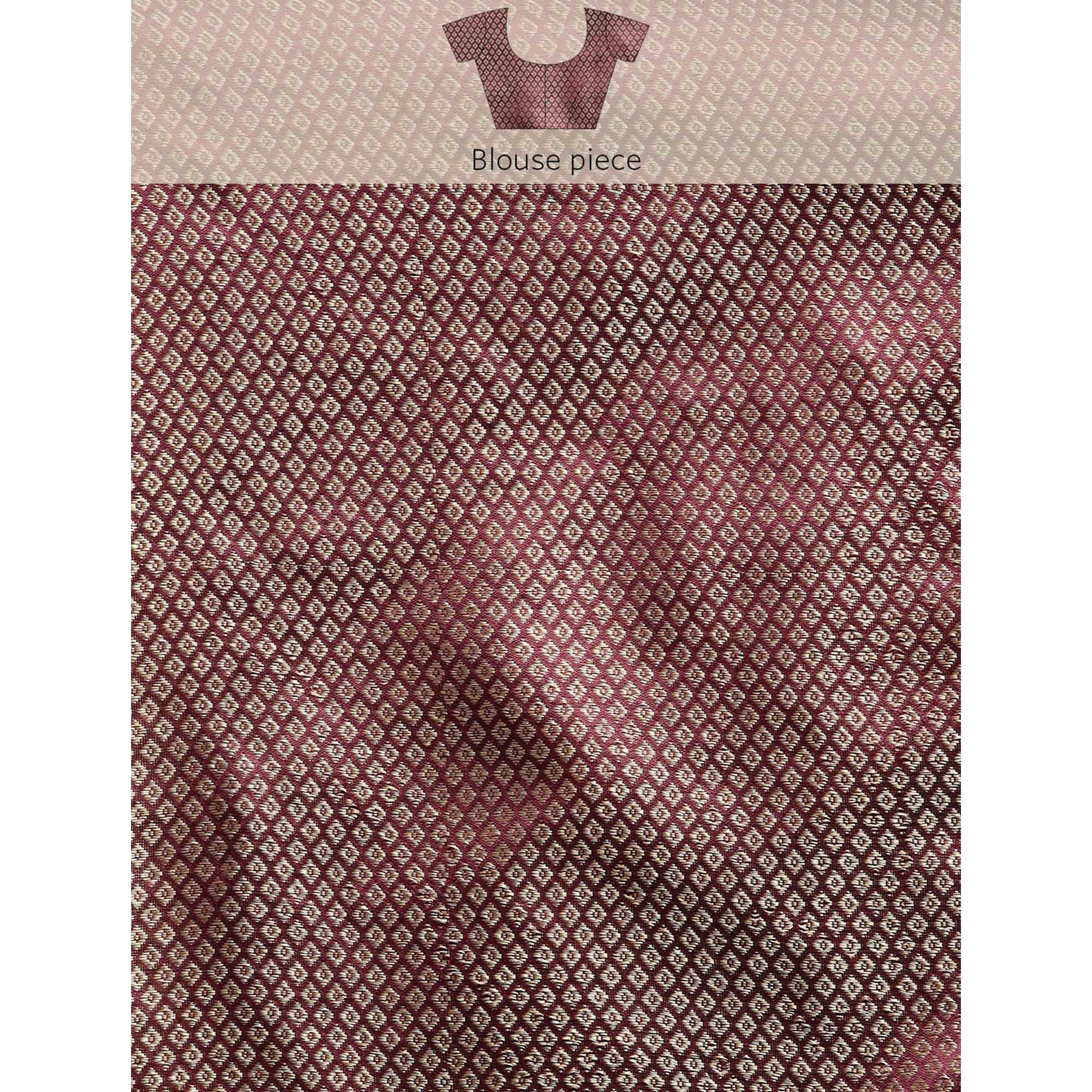 Wine Floral Foil Printed Chiffon Saree With Tassels