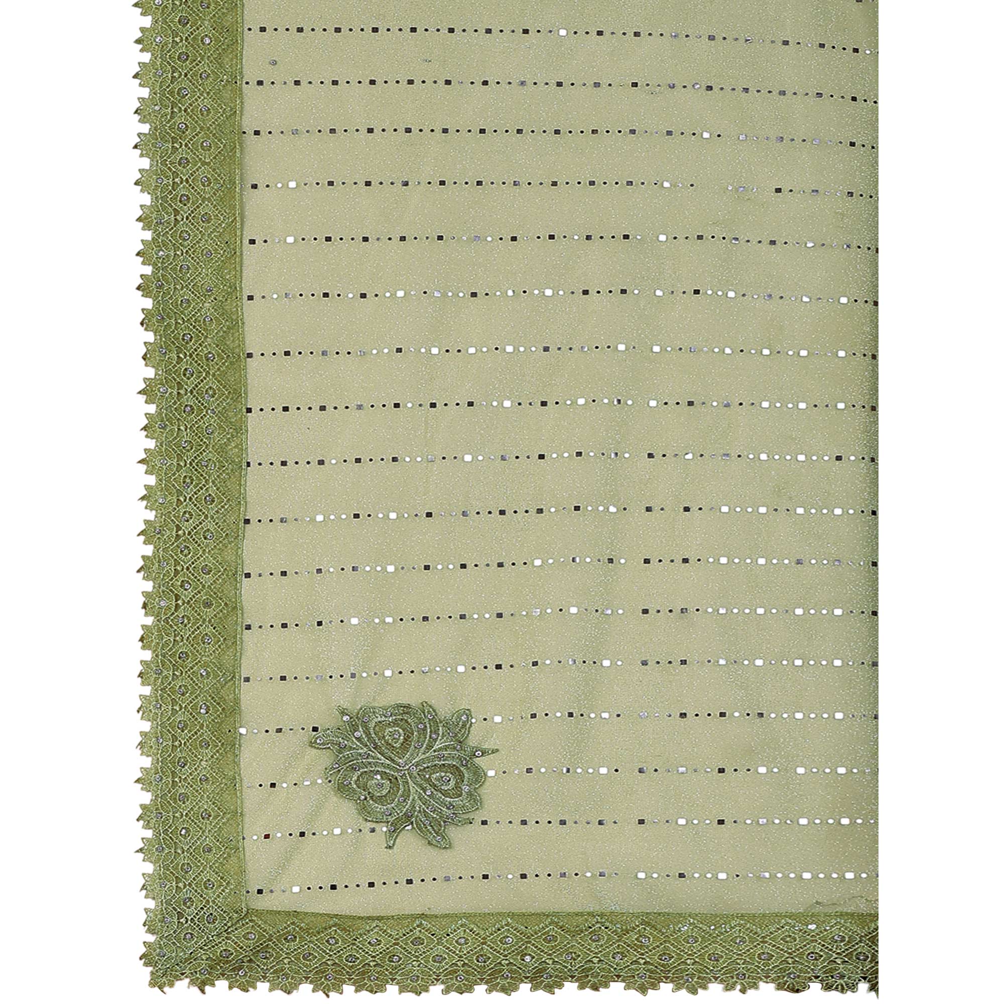 Green Tikali With Floral Embroidered Lycra Saree