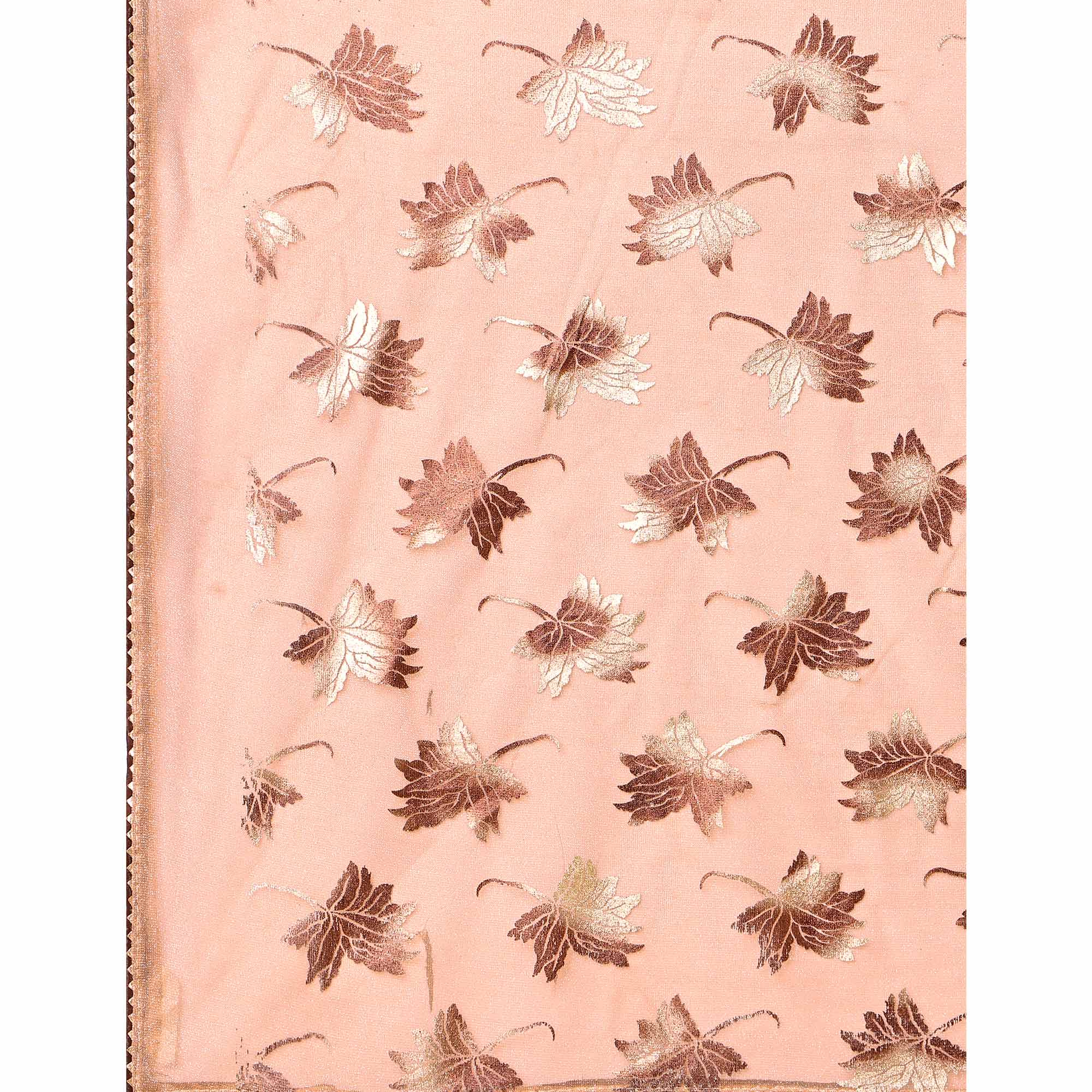 Peach Floral Foil Printed Rayon Saree