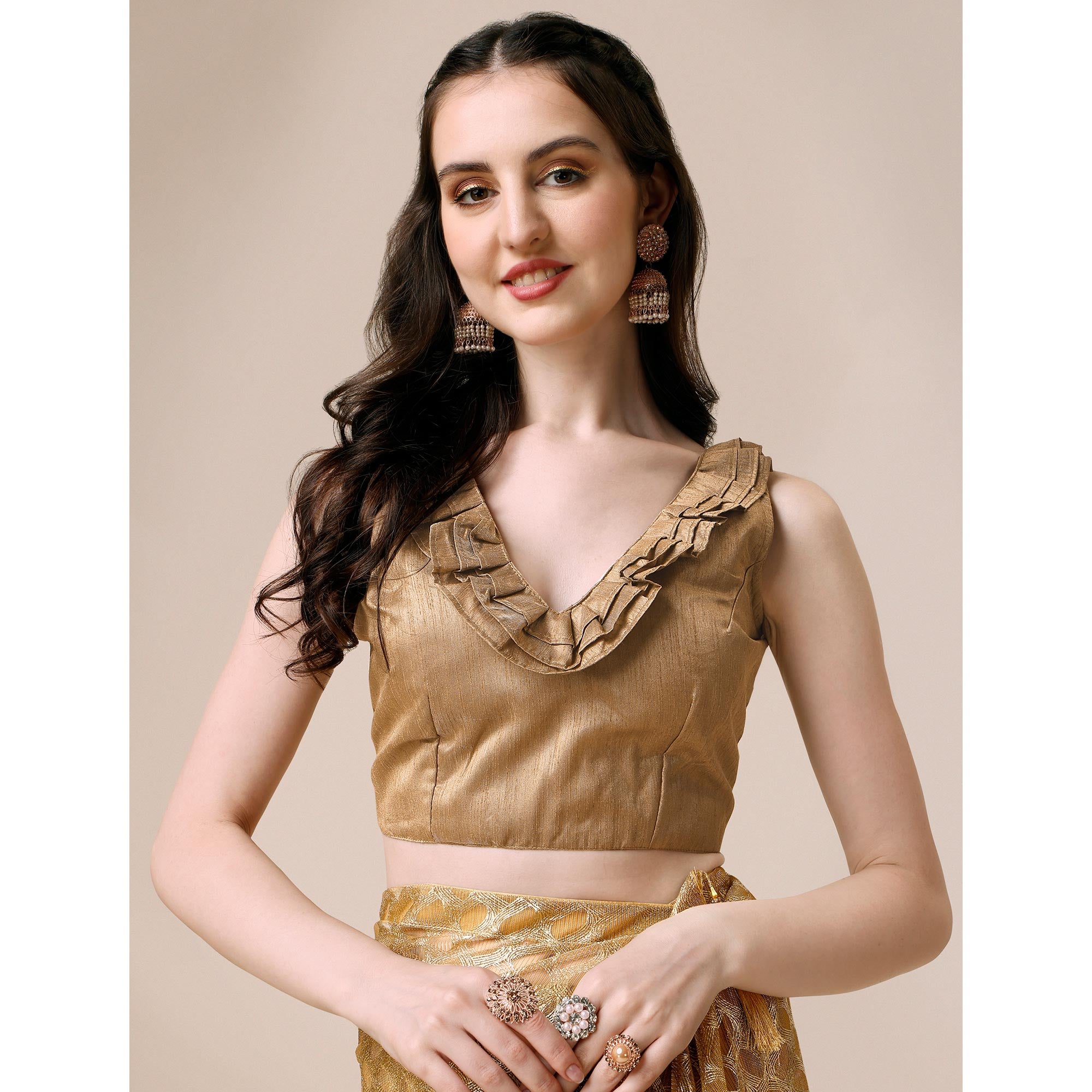 Mustard Foil Printed Rayon Saree