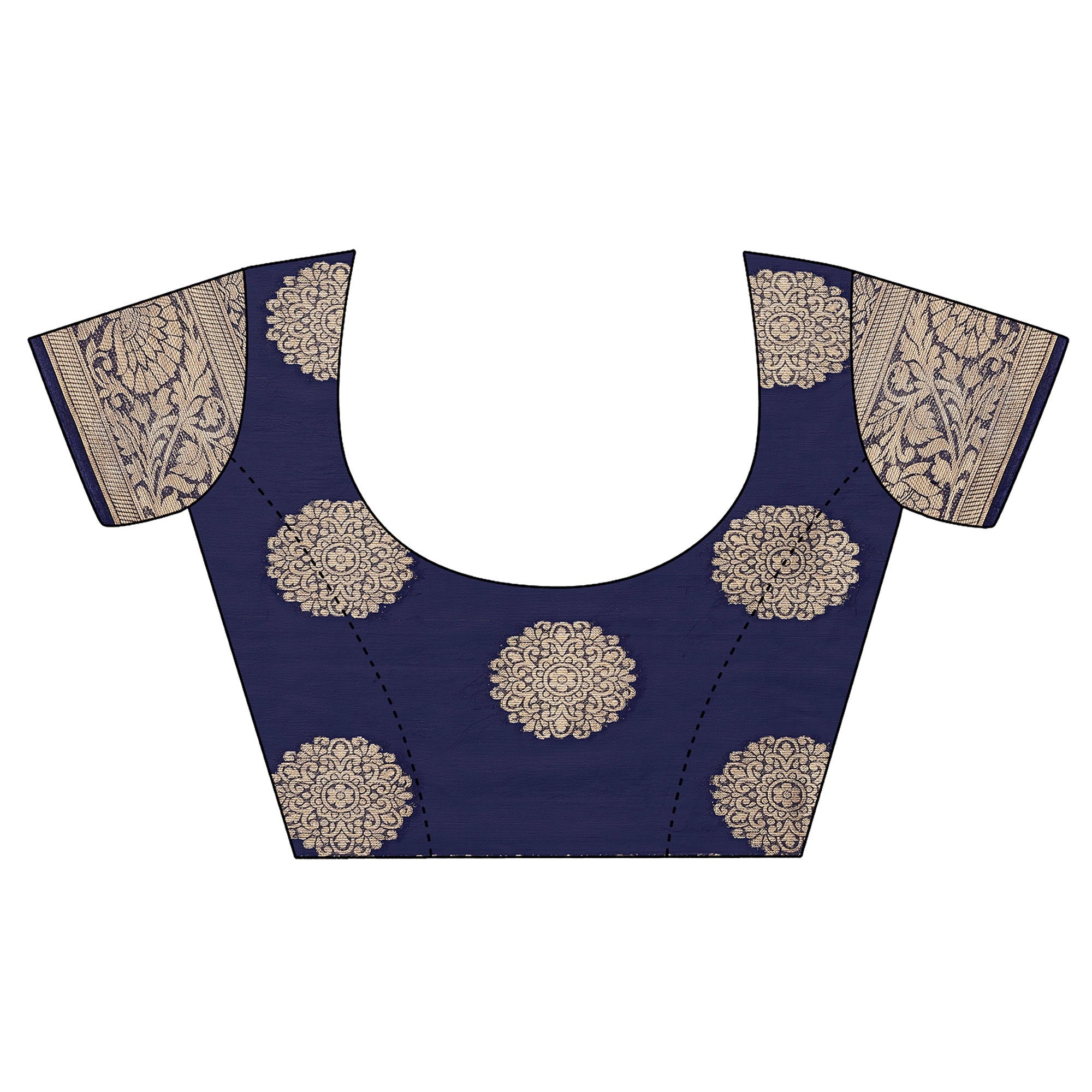 Navy Blue Woven Chiffon Saree With Tassels