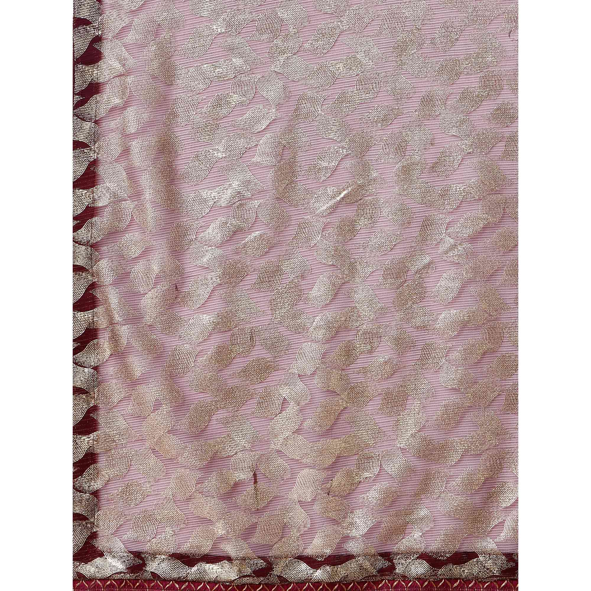 Wine & Gold Foil Printed Rayon Saree