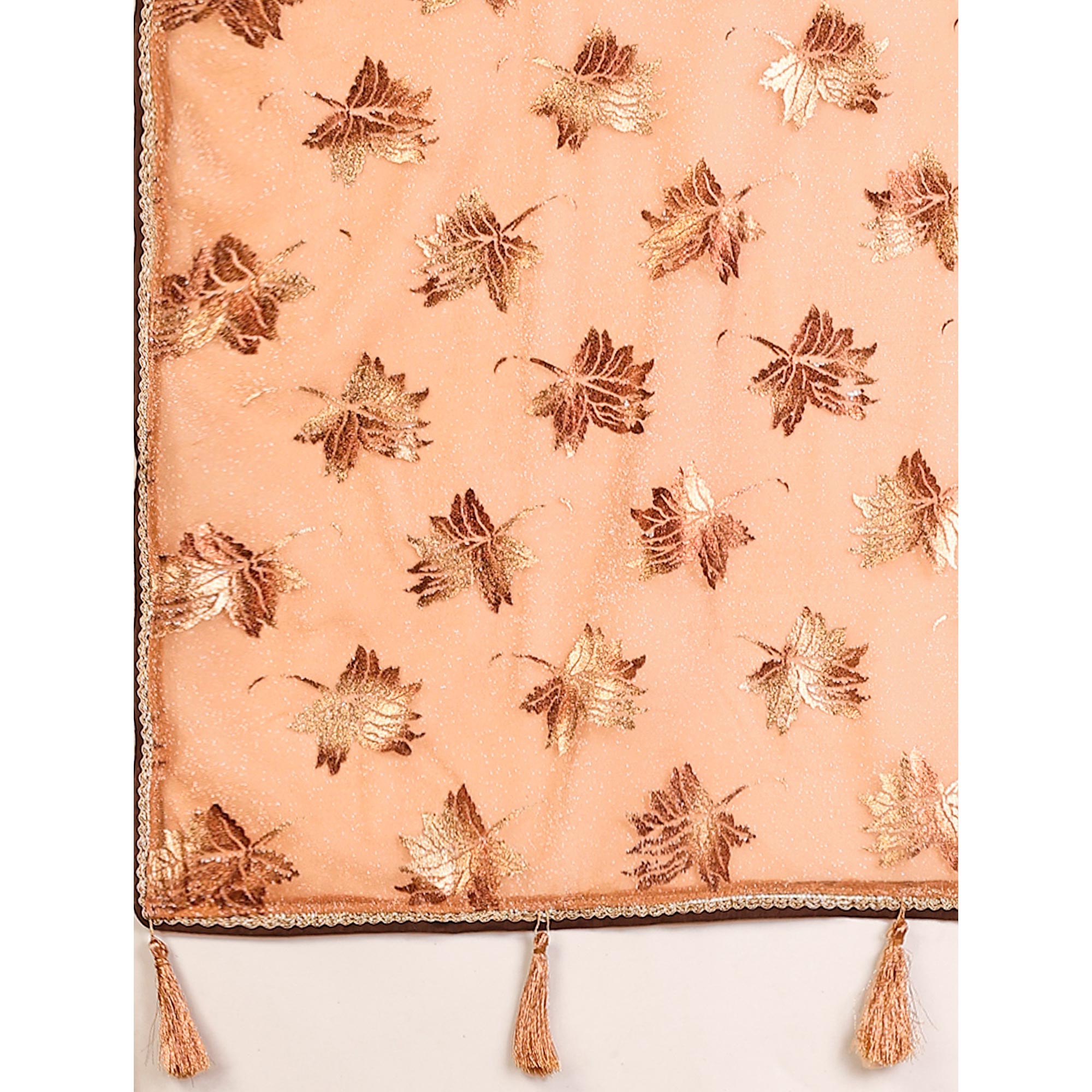 Peach Foil Printed Lycra Ready To Wear Saree