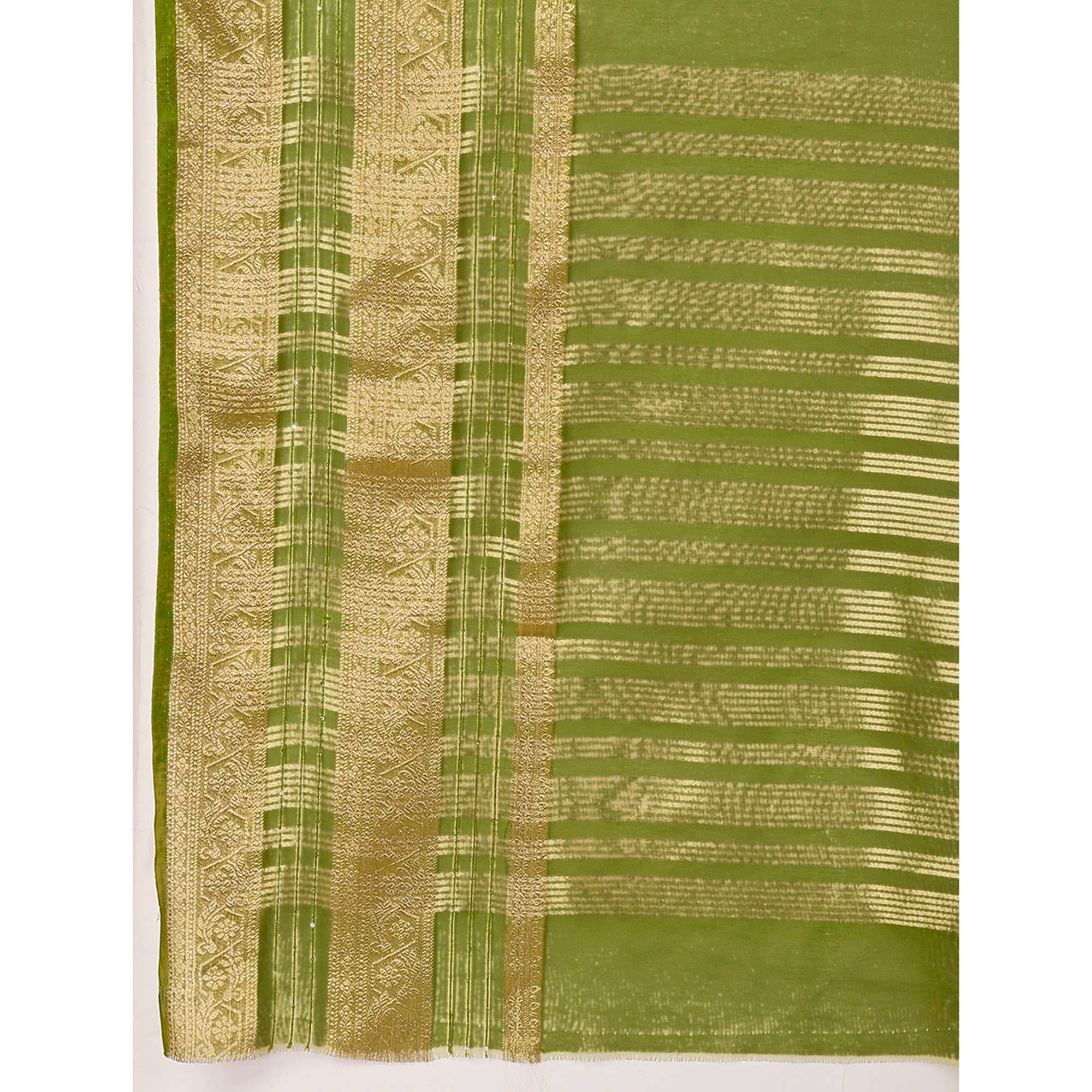 Mehendi Green Floral Zari Woven Organza Saree