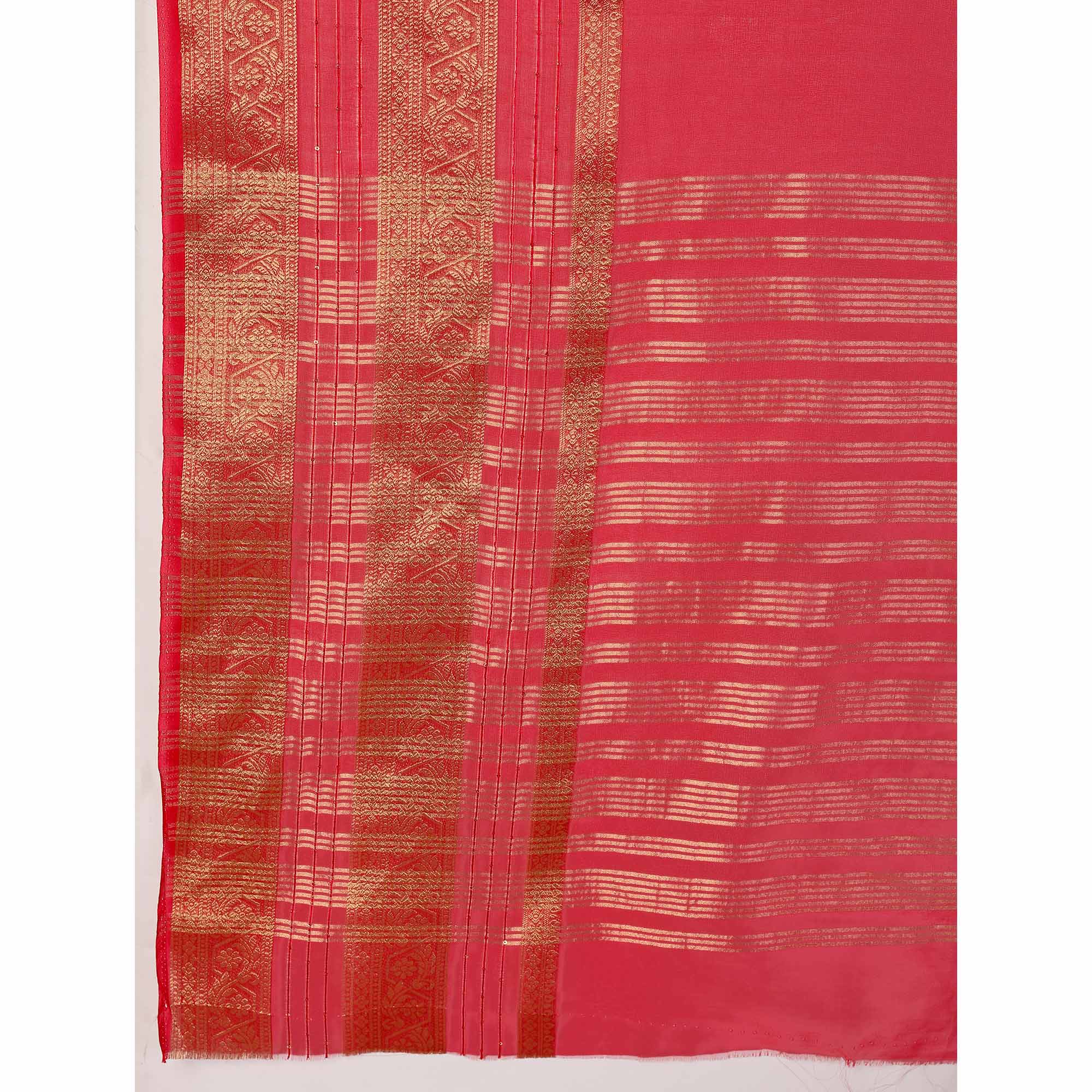 Pink Floral Zari Woven Organza Saree
