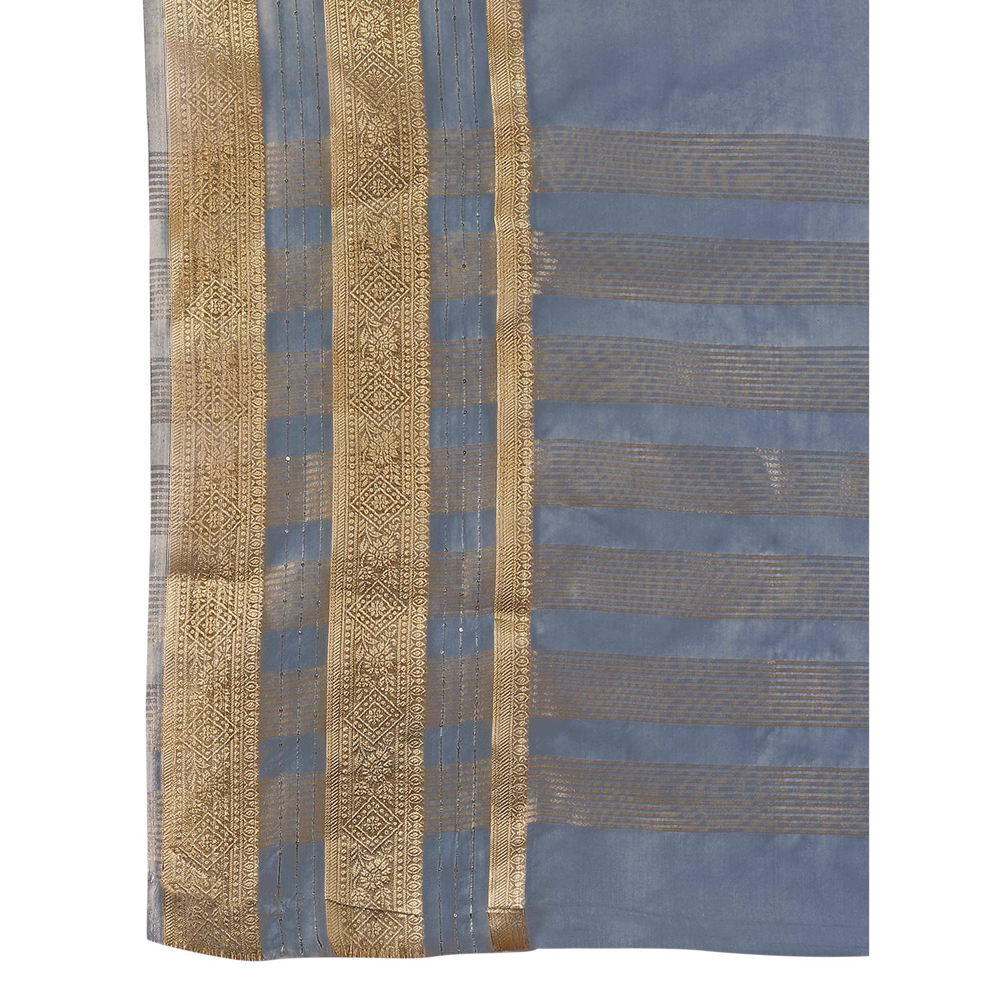 Grey Floral Zari Woven Organza Saree