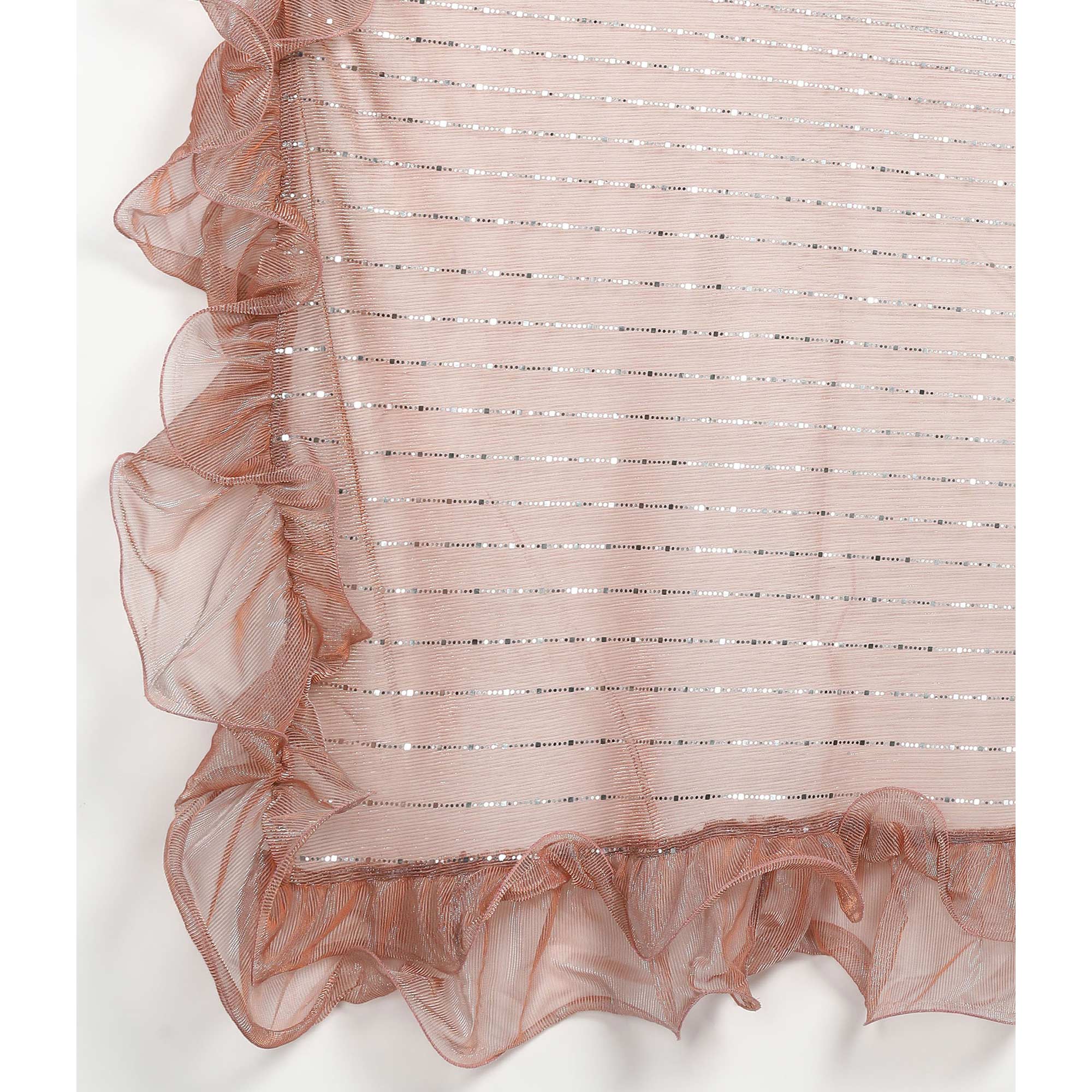 Peach Tikki Work Lycra Ruffle Saree