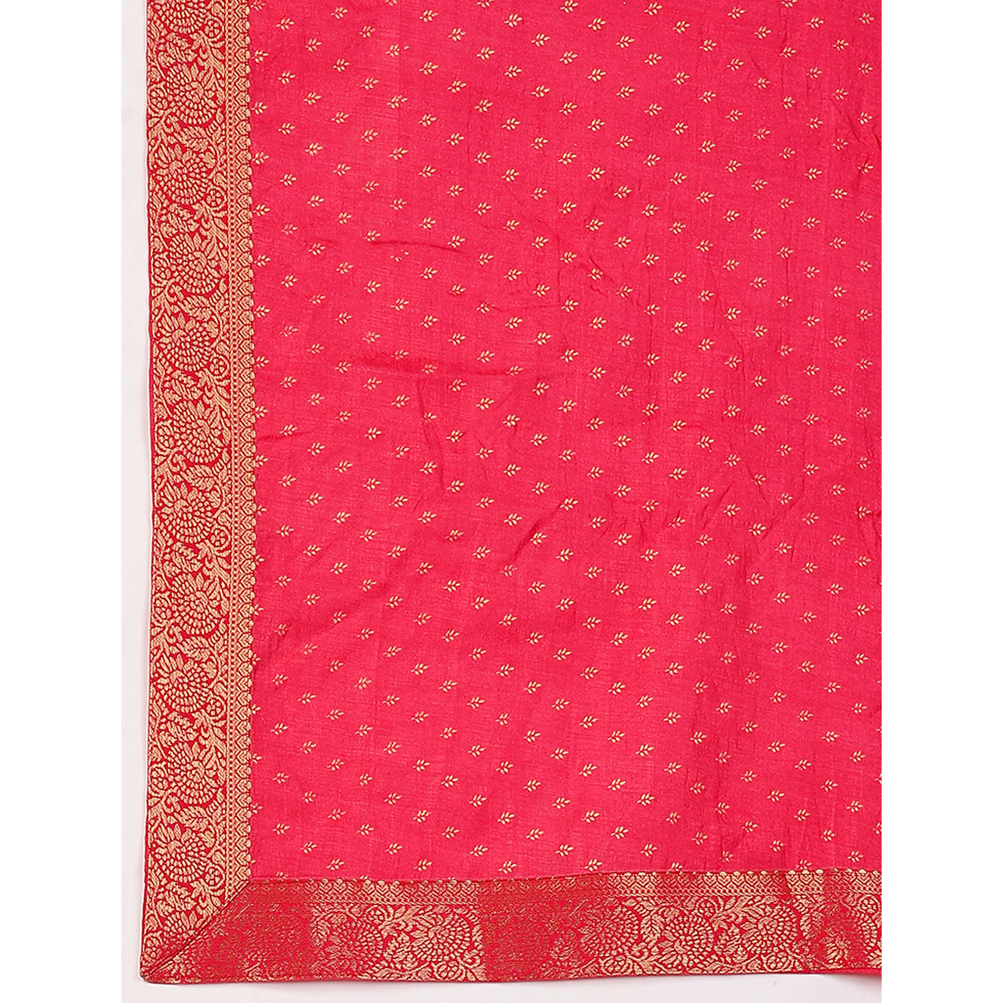Pink Floral Foil Printed Vichitra Silk Saree With Lace Border