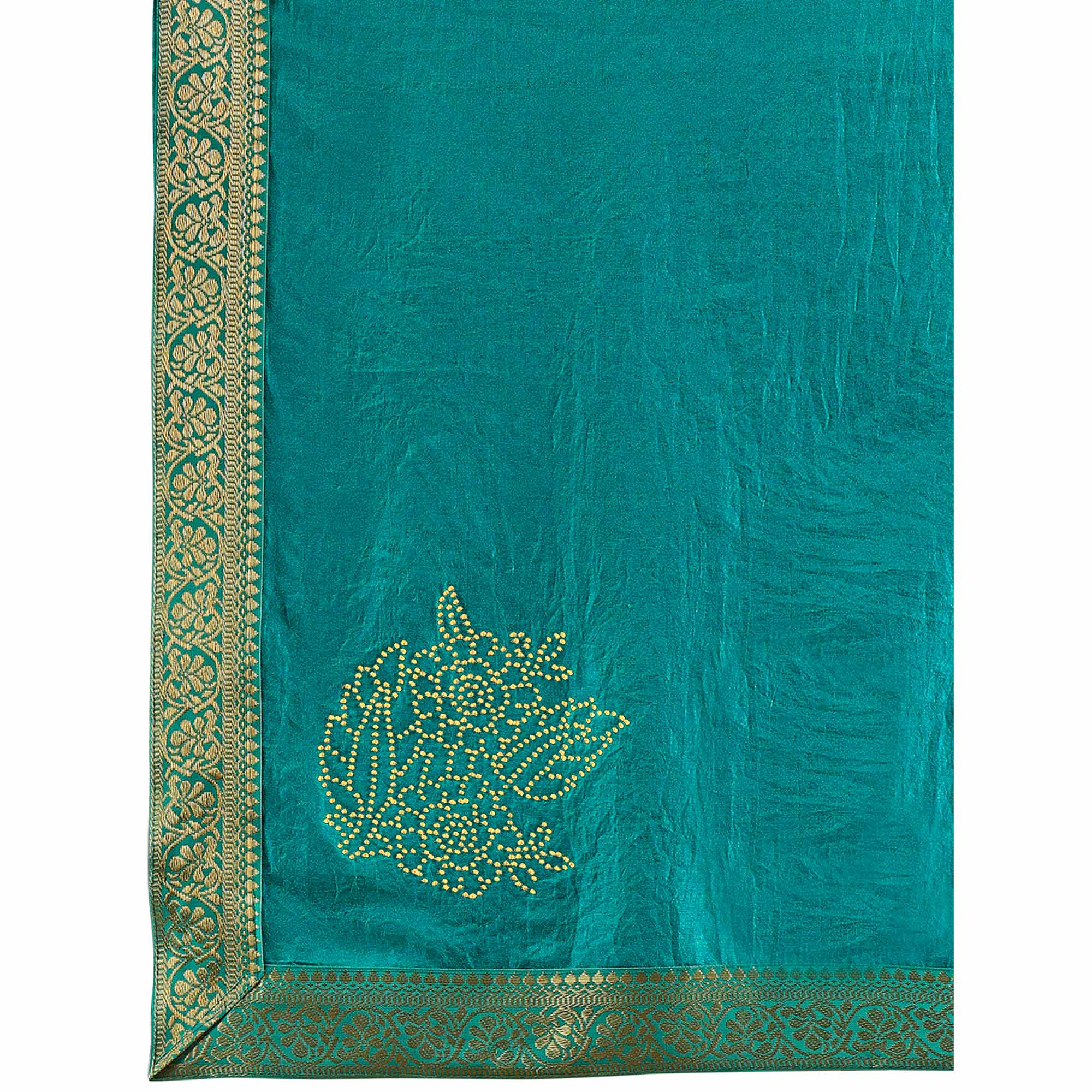 Blue Floral Swarovski Work Vichitra Silk Saree With Lace Border