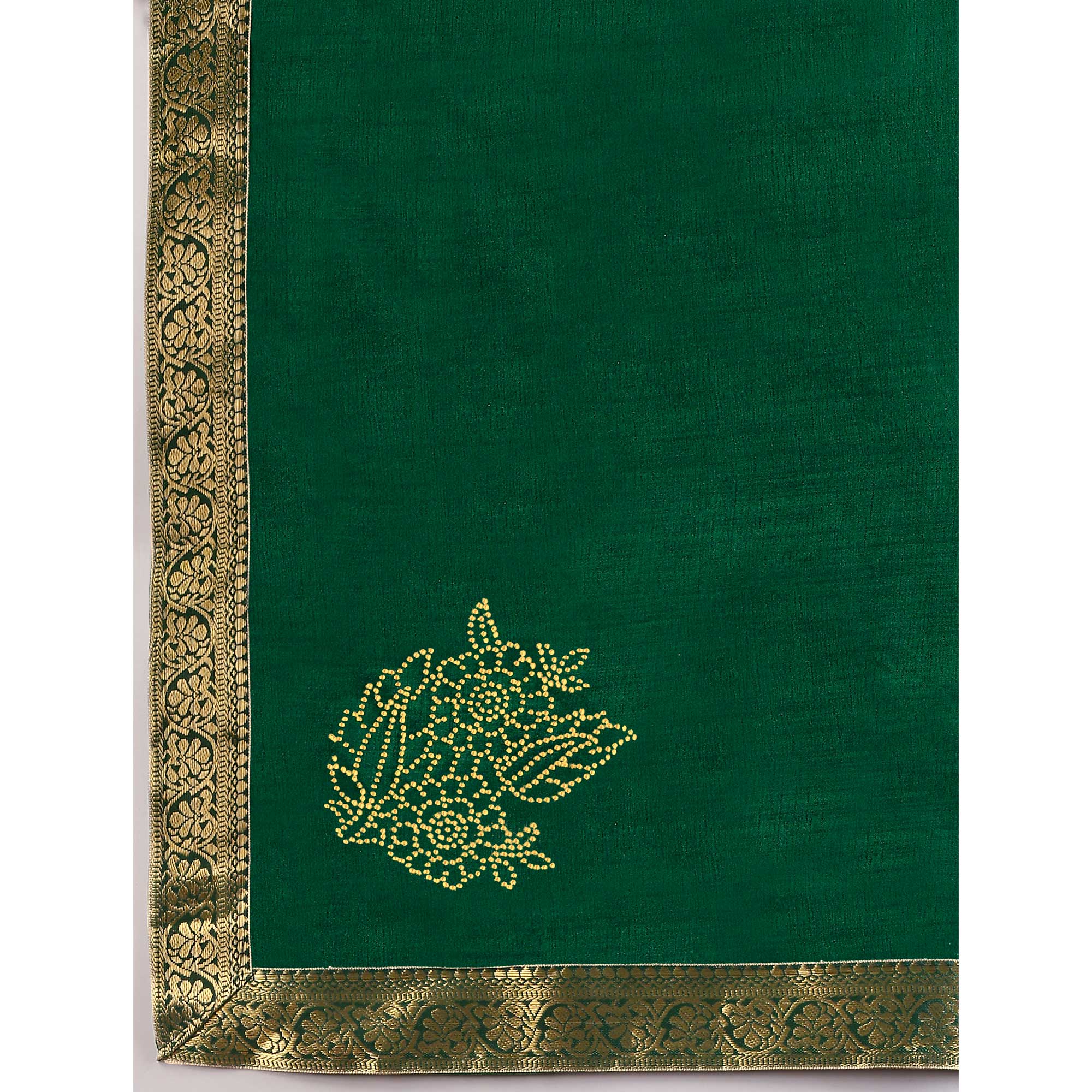 Green Floral Swarovski Work Vichitra Silk Saree With Lace Border