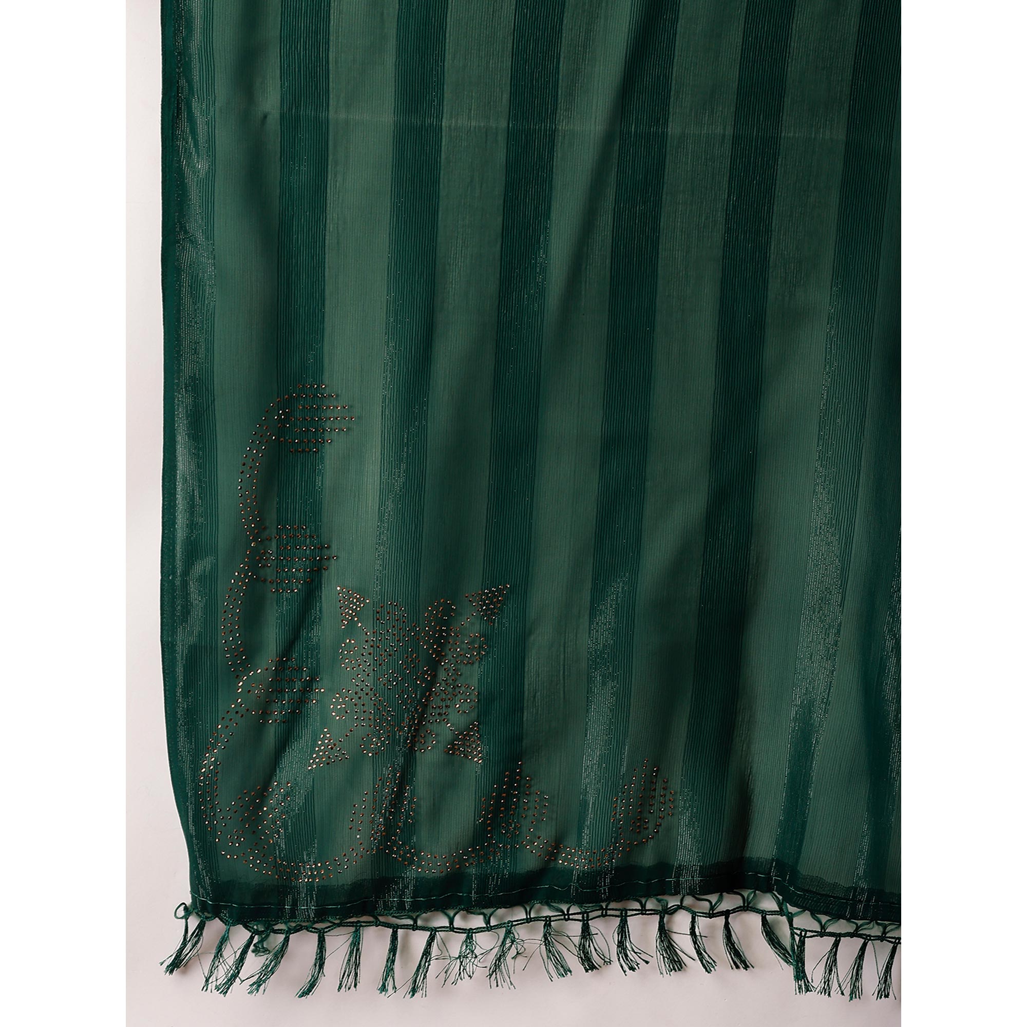 Green Swarovski Work Chiffon Saree With Tassels