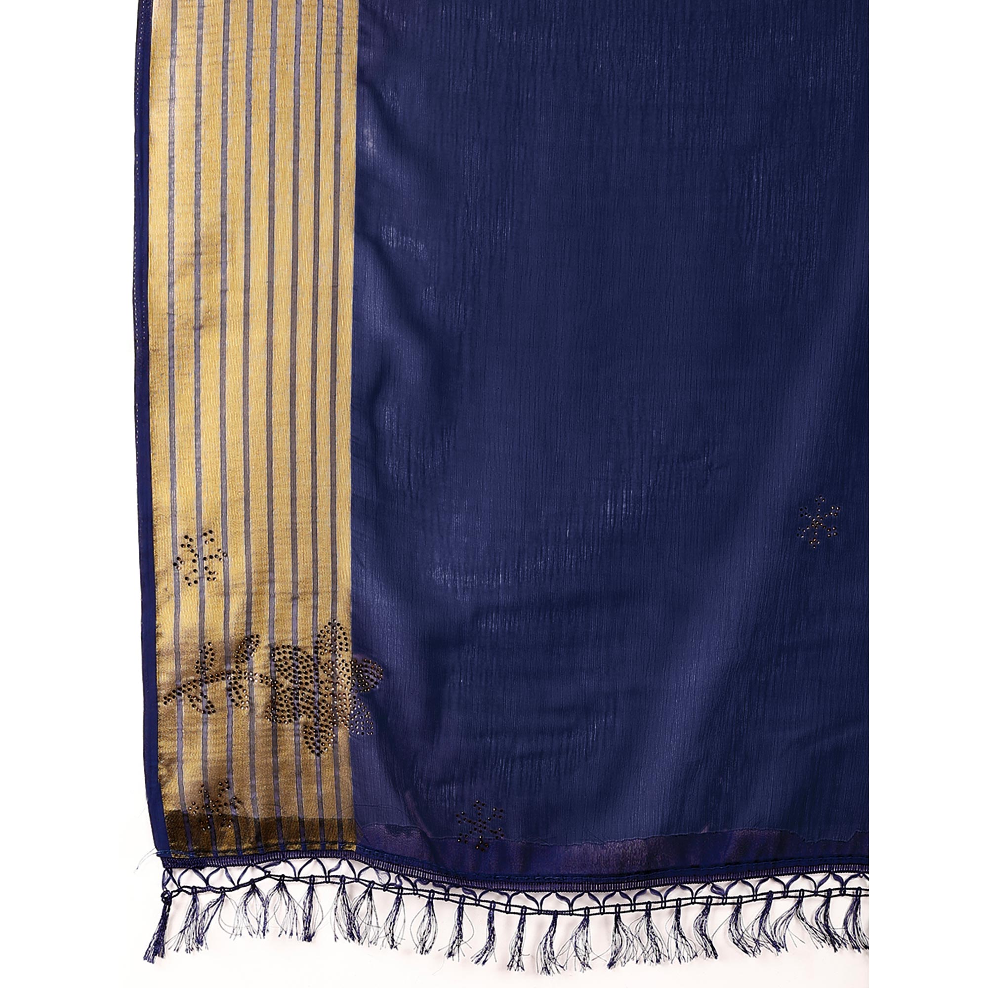 Blue Swarovski Work Chiffon Saree With Woven Border