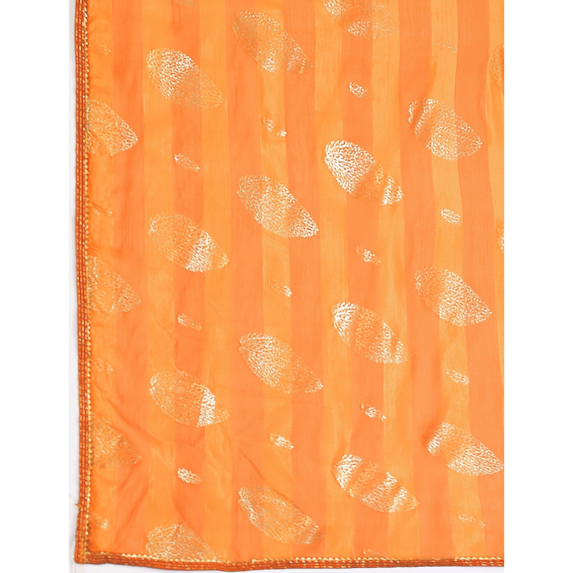 Mustard Foil Printed Chiffon Saree With Gota Patti Lace Border