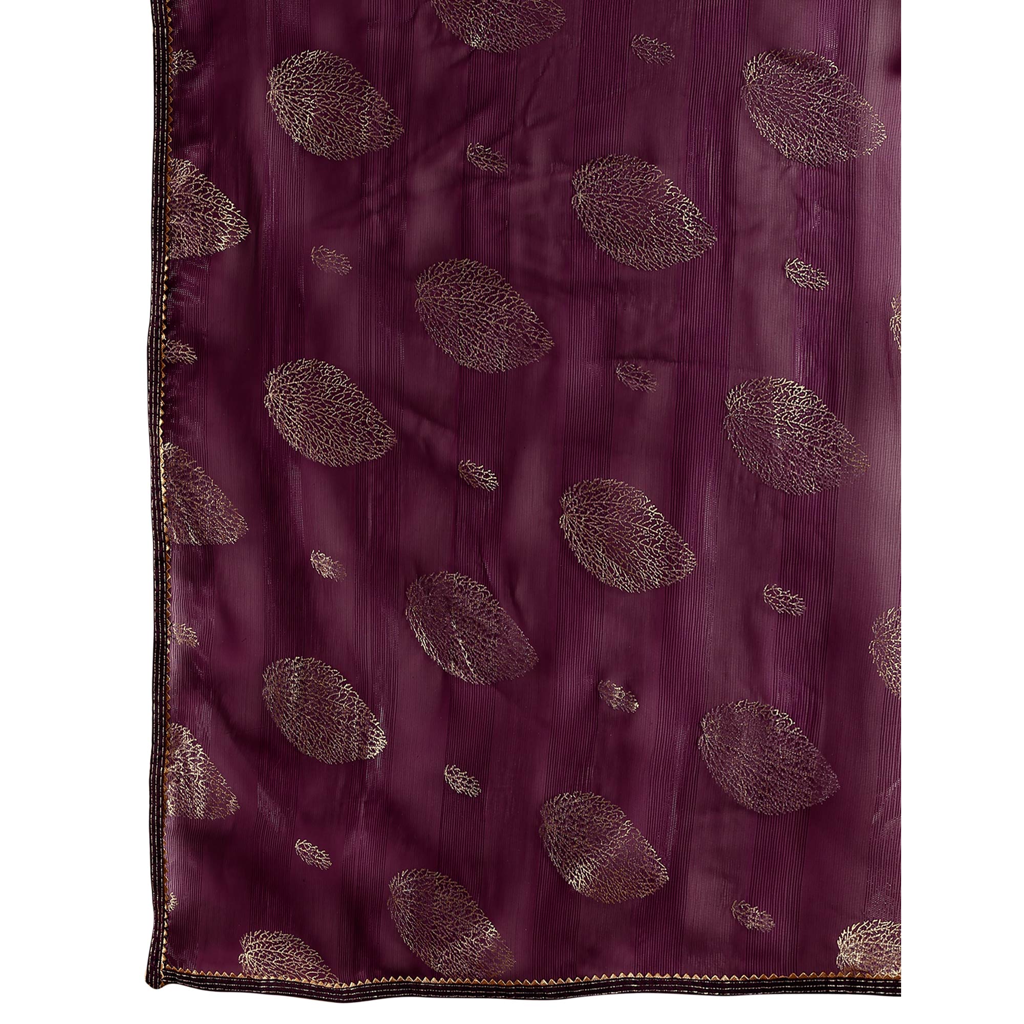 Purple Foil Printed Chiffon Saree With Gota Patti Lace Border