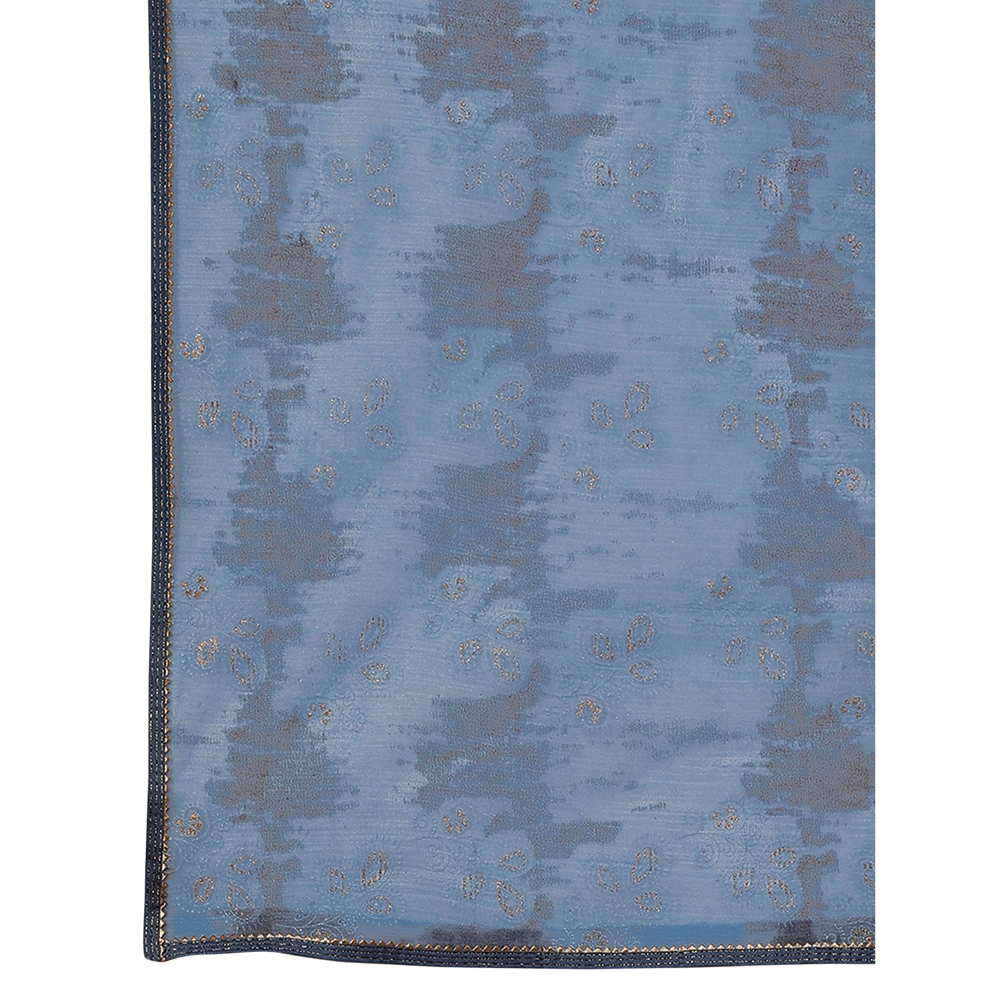 Blue Floral Printed With Zari Work Cotton Silk Saree