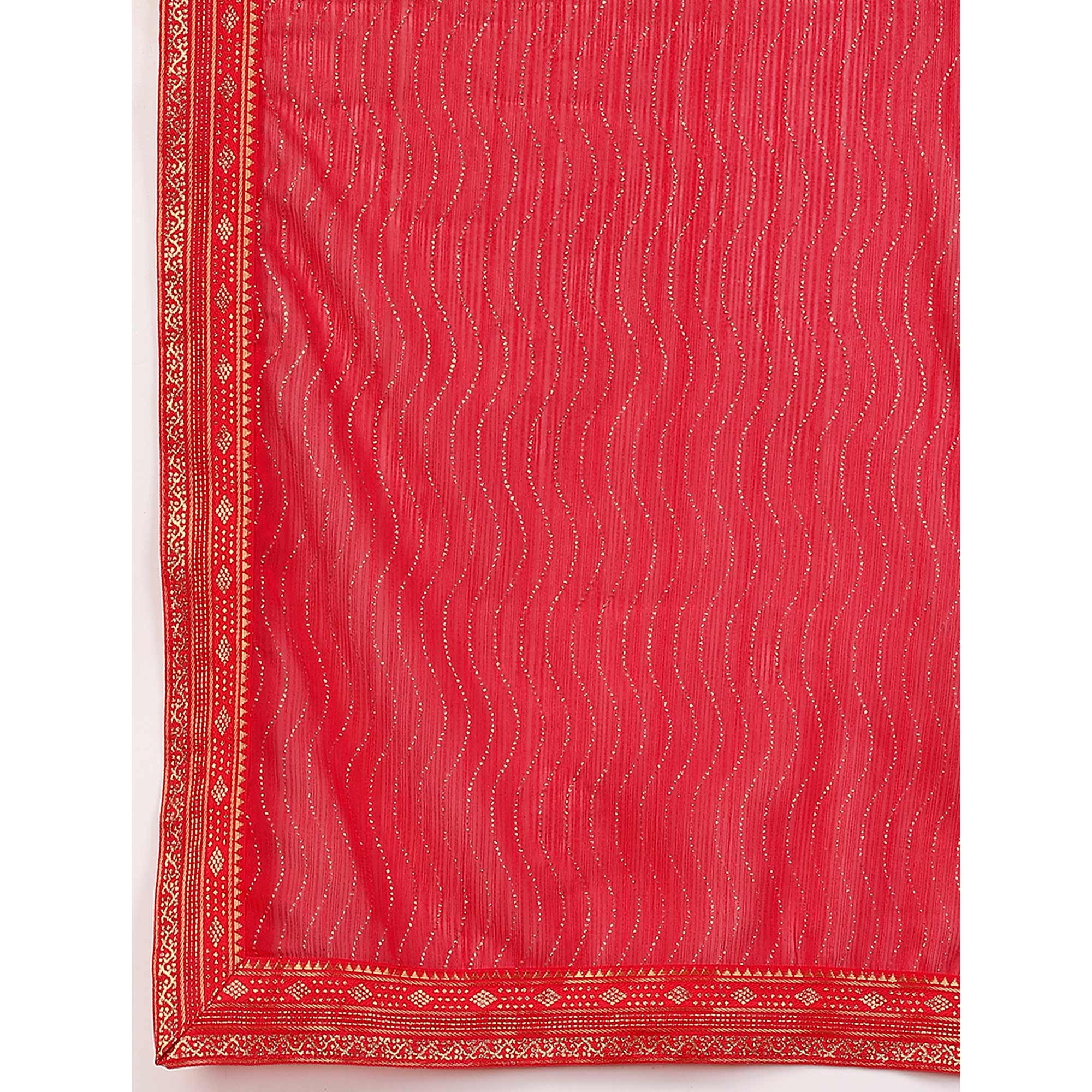 Pink Zari Embroidery Chiffon Saree With Lace Border