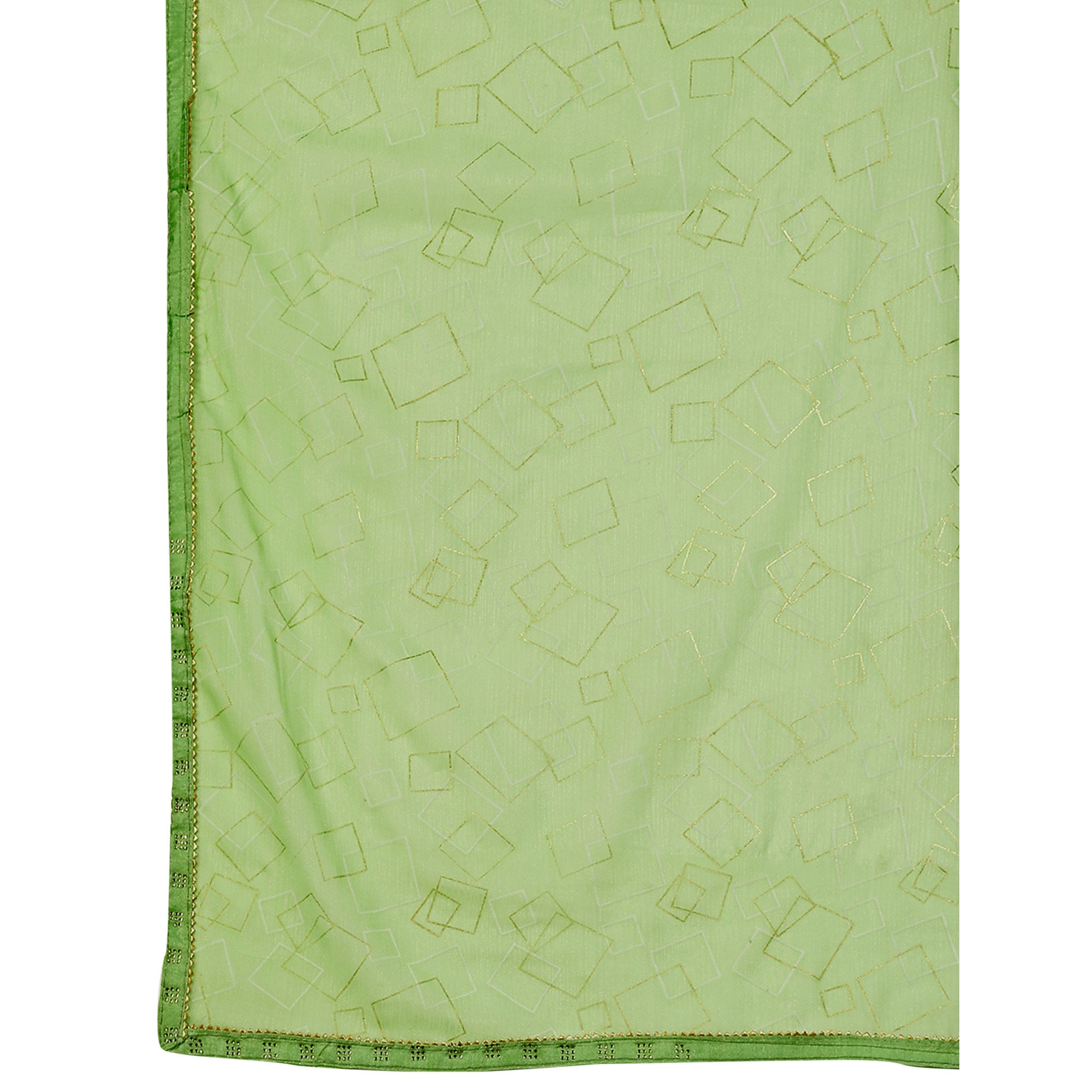 Green Printed With Zari Work Chiffon Saree With Lace Border