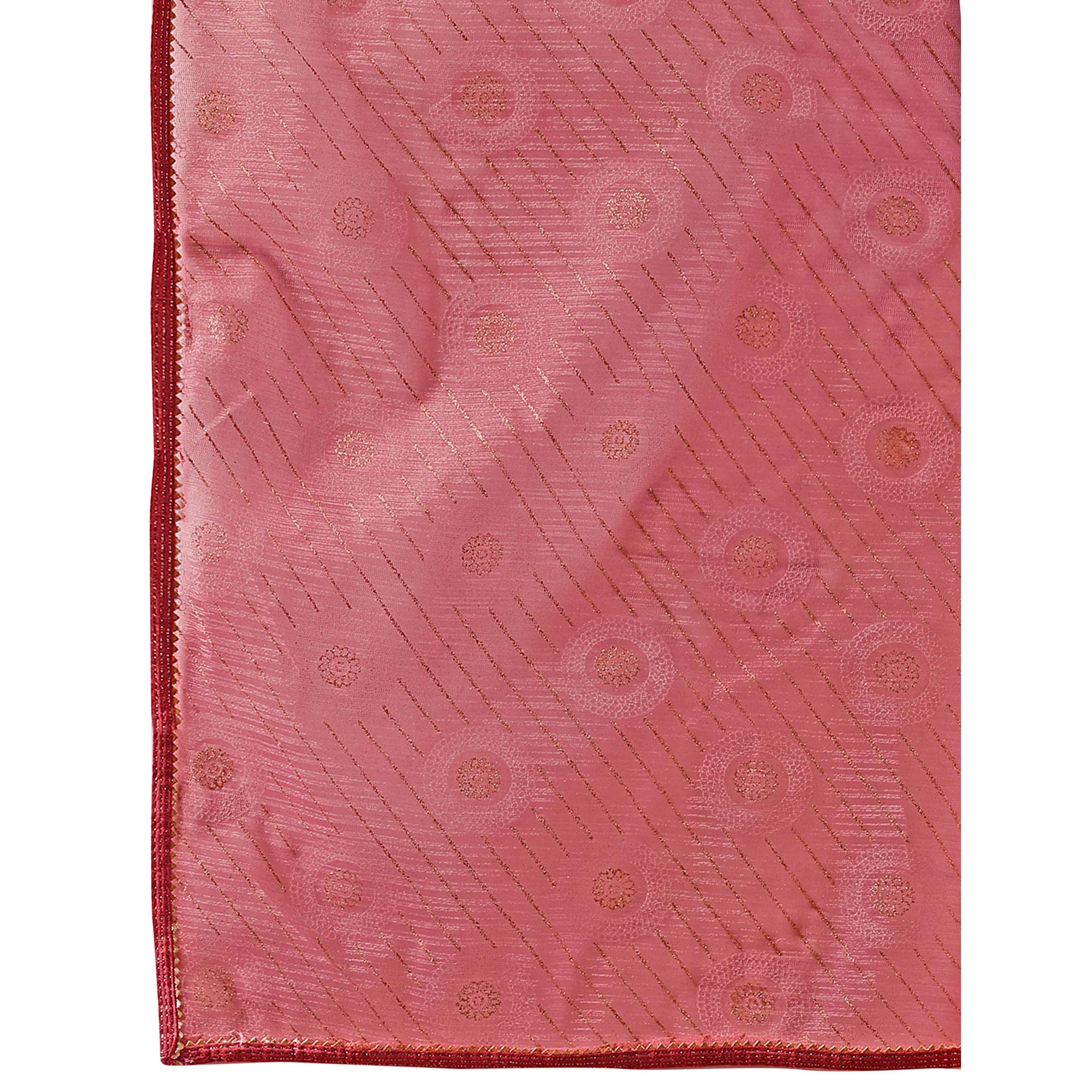 Pink Printed With Zari Work Cotton Silk Saree With Lace Border