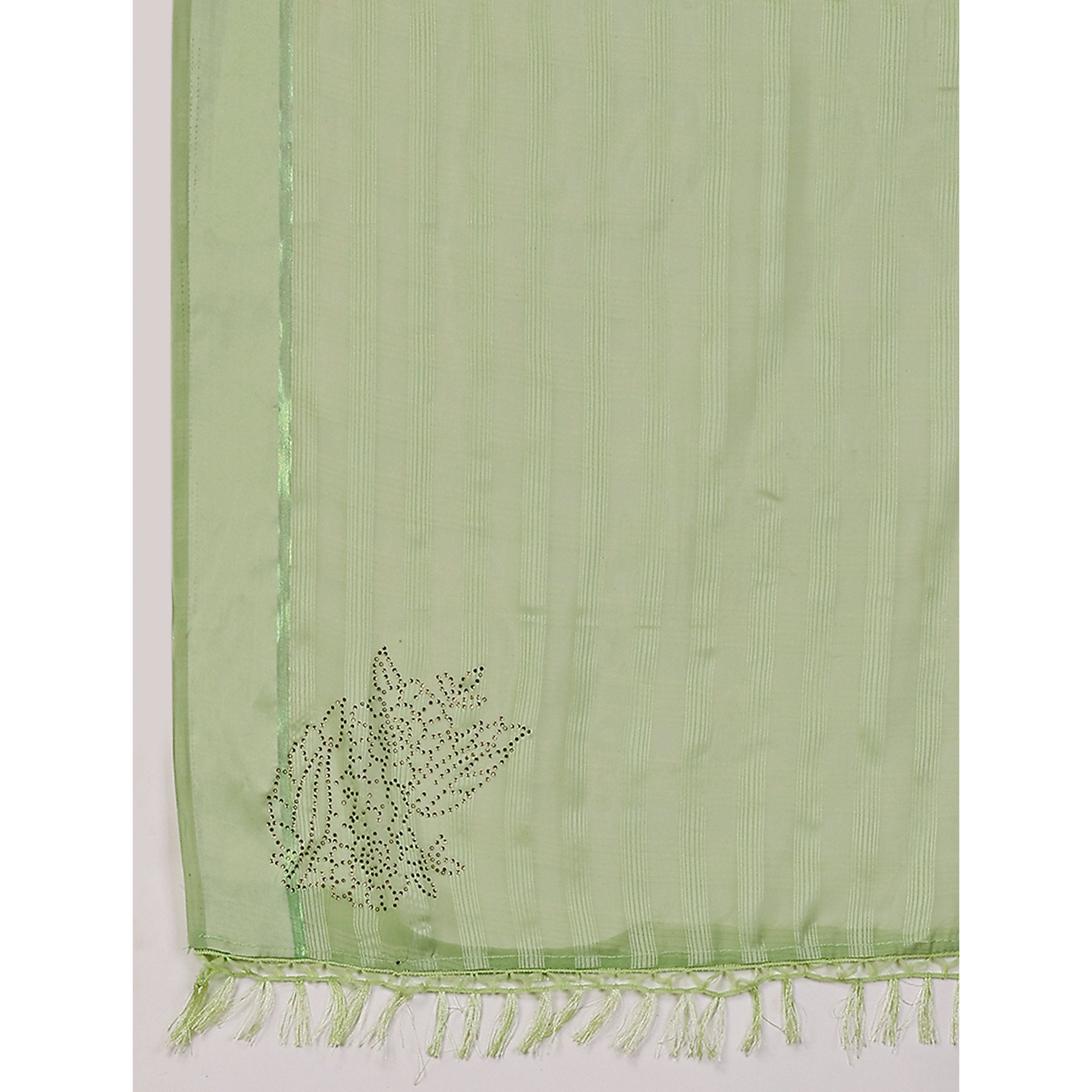 Green Swarovski Work Chiffon Saree With Tassels