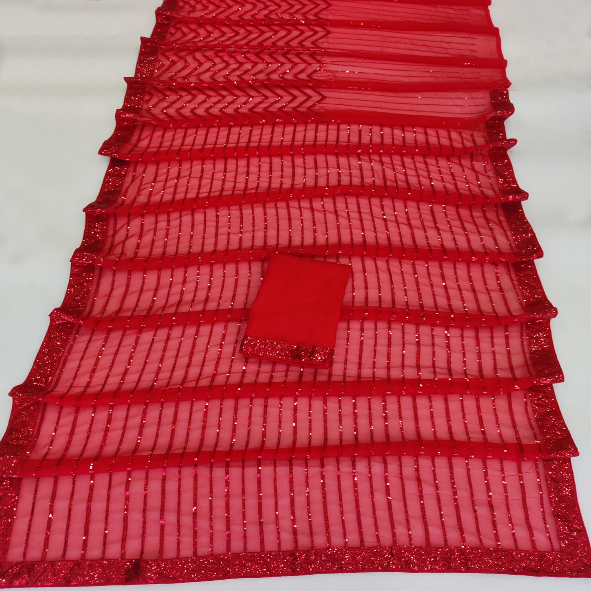 Red Sequins Embroidered Georgette Saree