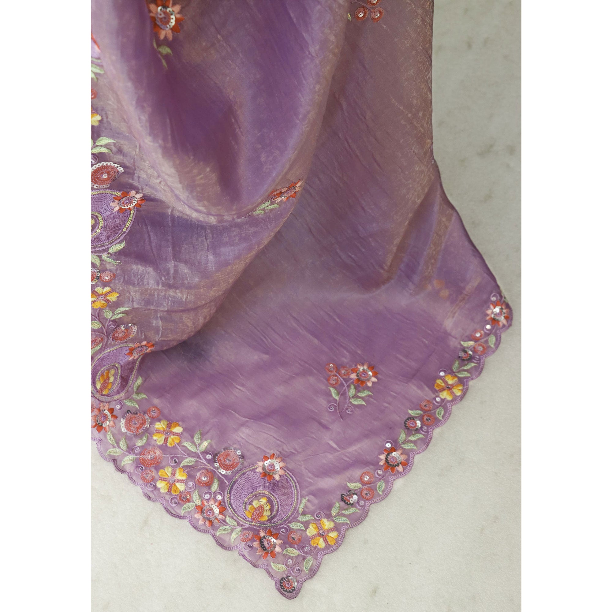 Lavender Elegance Cotton Silk Saree with Floral Sequins Embroidery