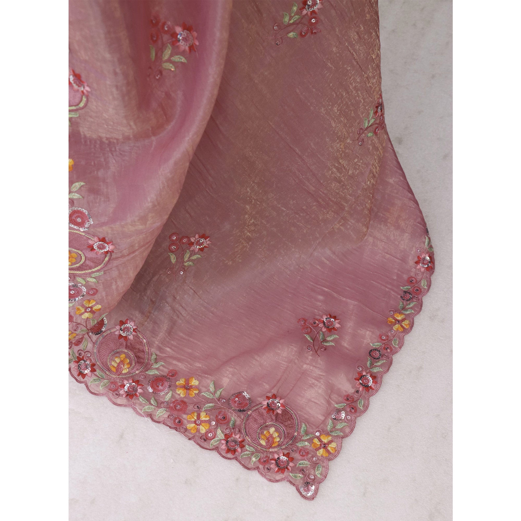 Pink Elegance Cotton Silk Saree with Floral Sequins Embroidery