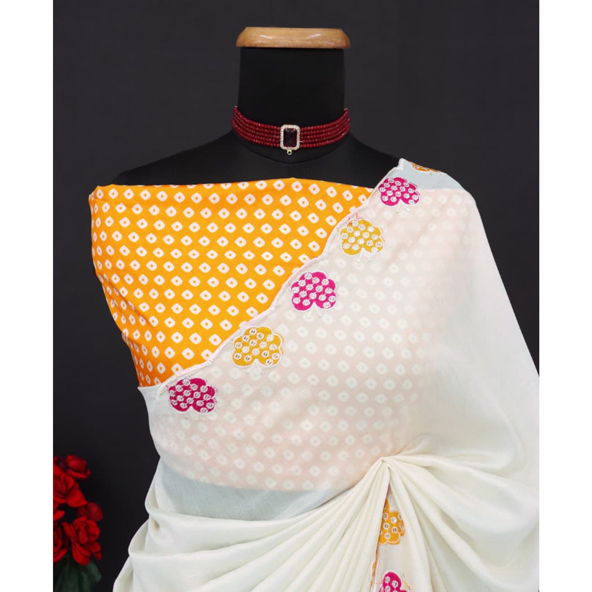 Off White Premium Vichitra Silk Saree Adorned with Intricate Embroidery Work