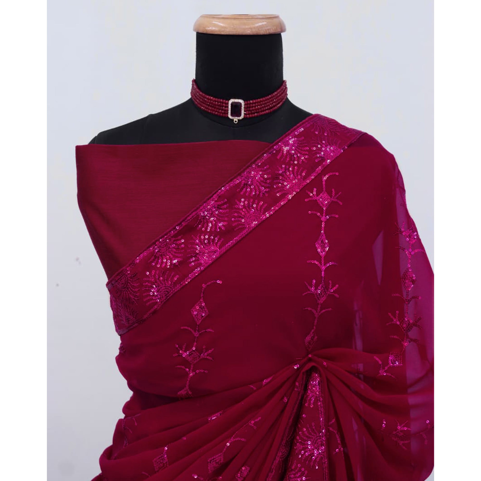 Pink Premium Vichitra Silk Saree Adorned with Shimmering Sequins Work