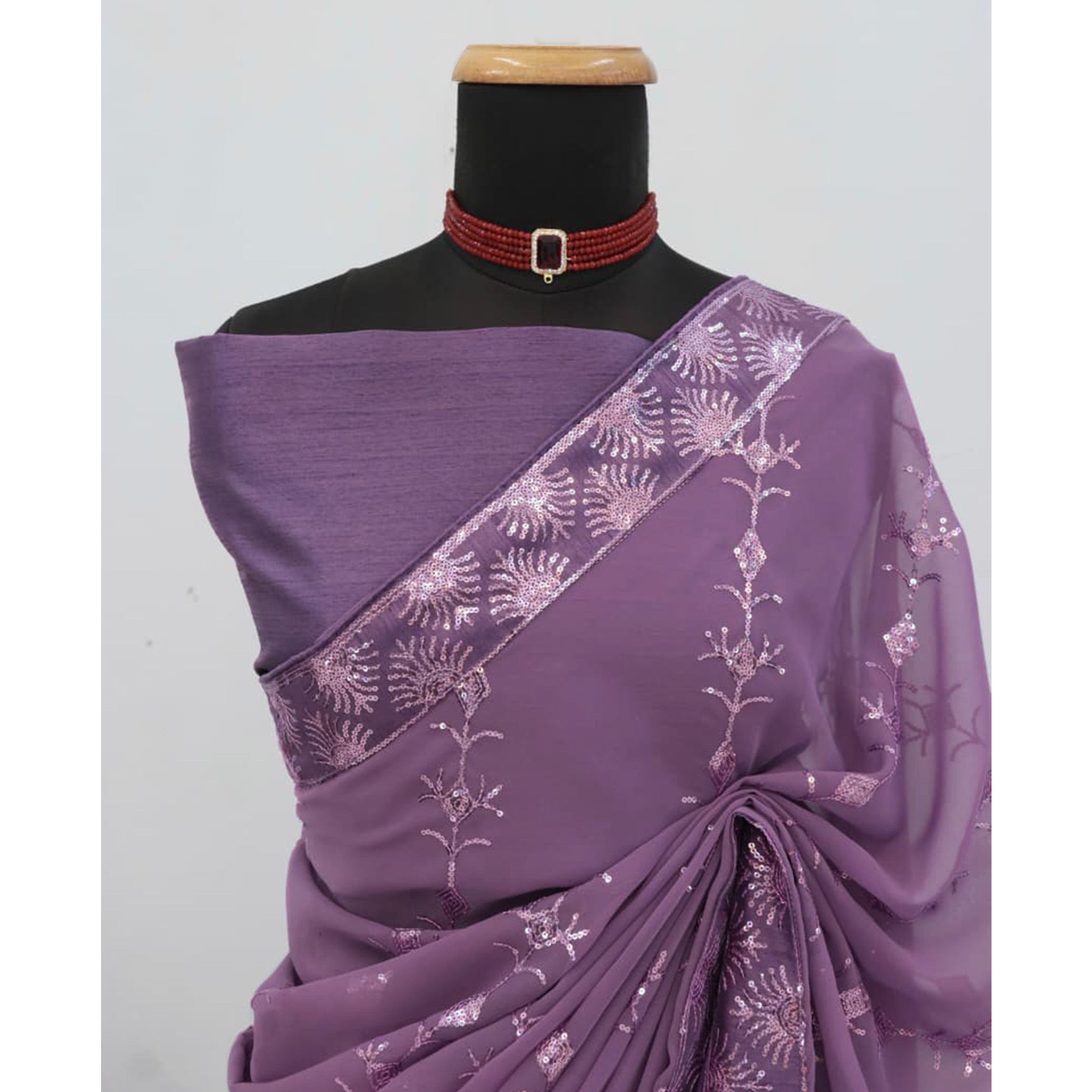 Purple Premium Vichitra Silk Saree Adorned with Shimmering Sequins Work