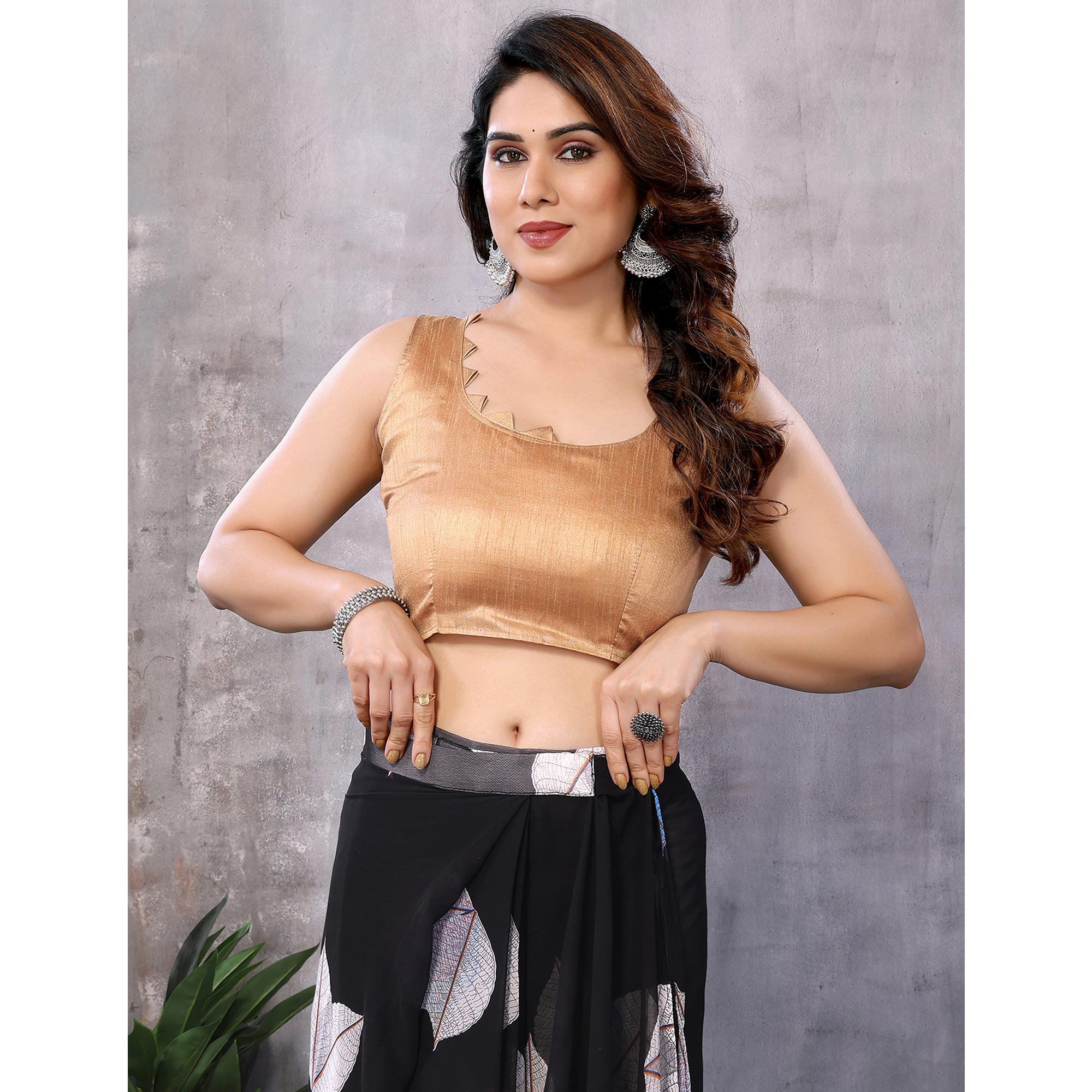 Black Printed Georgette Ready To Wear Saree