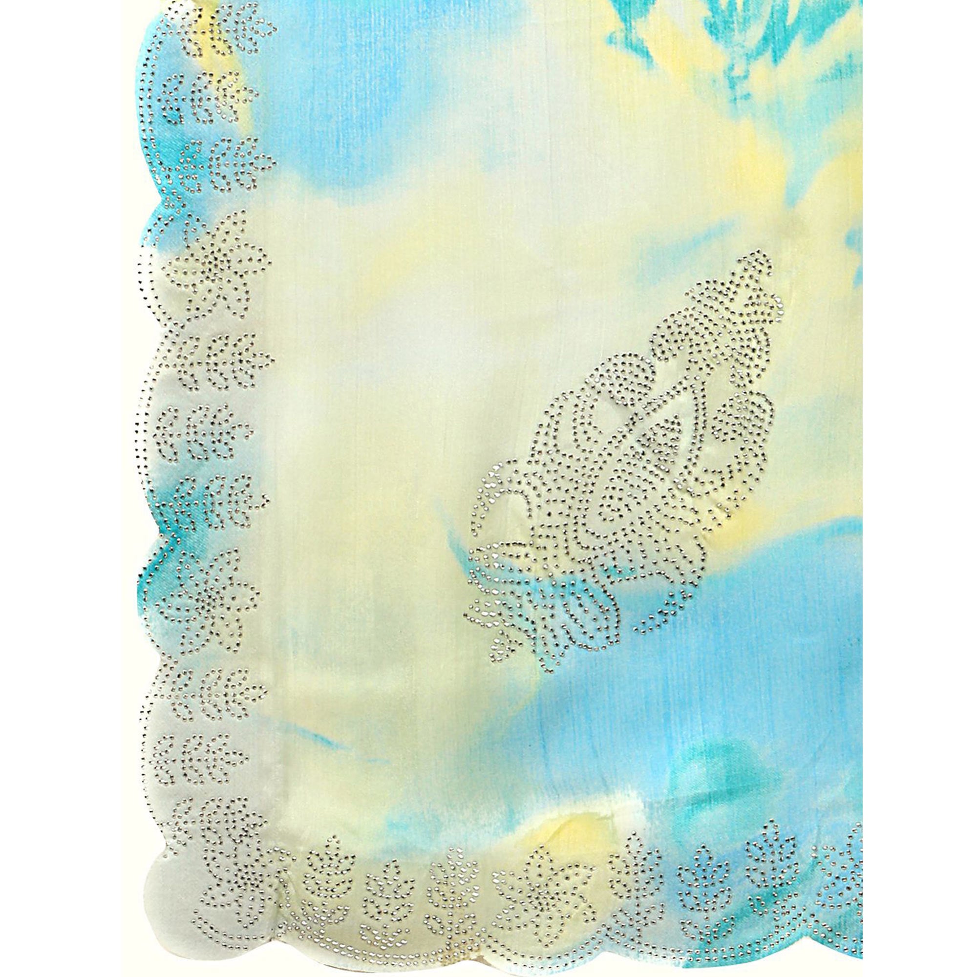 Sky Blue Printed With Swarovski Work Chiffon Saree