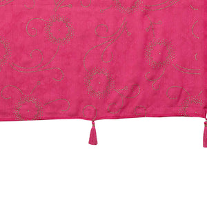 Rani Pink Mukaish With Foil Printed Silk Saree With Tassels