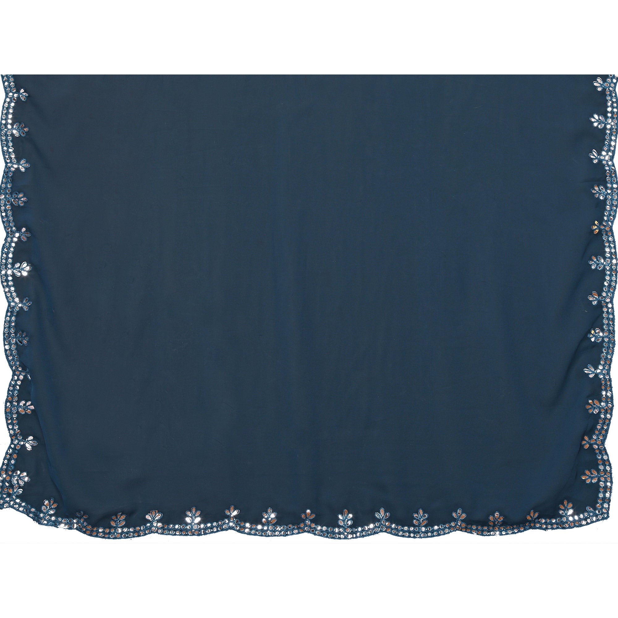 Teal Embellished Georgette Saree With Mirror Work