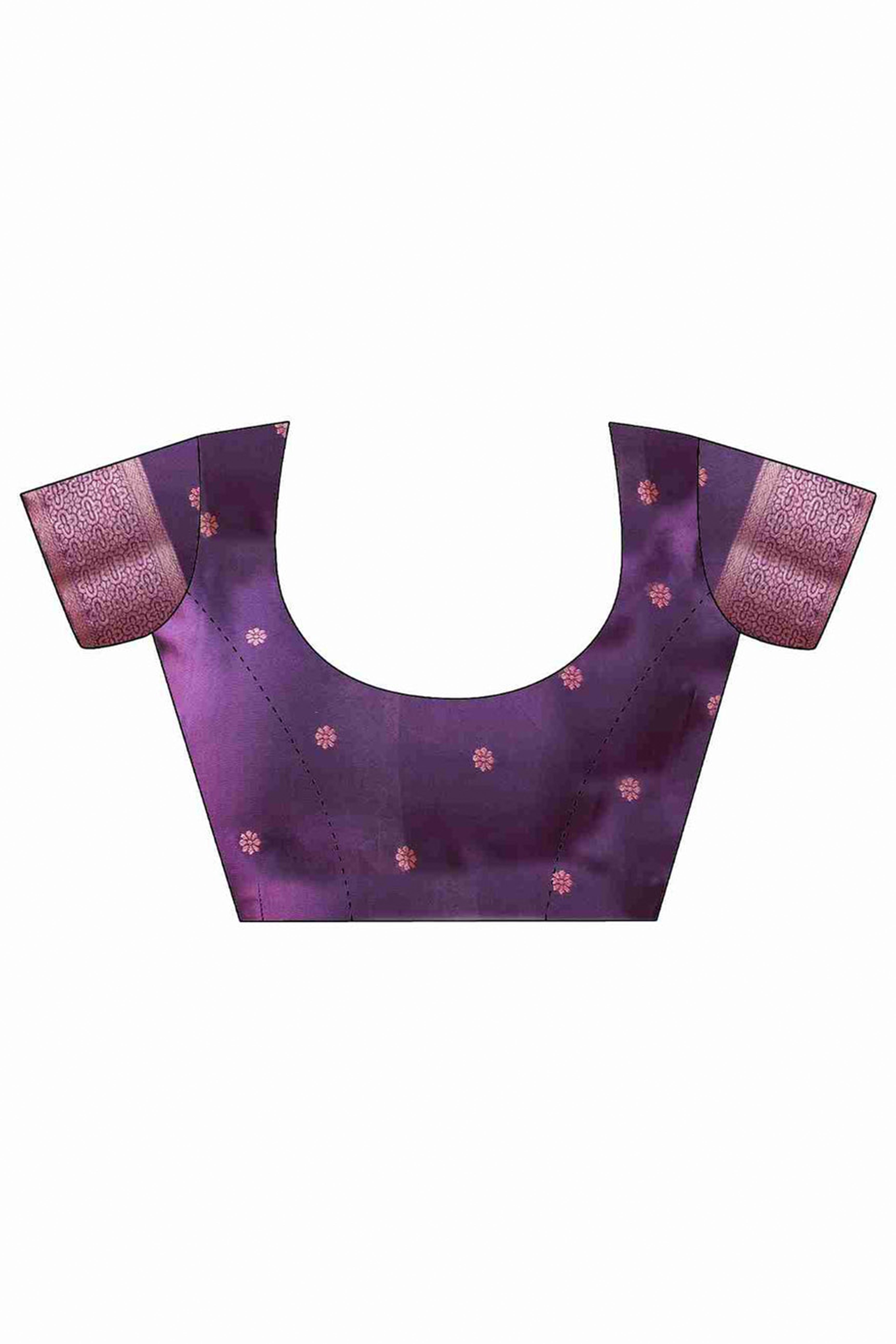 Charming Purple Banarasi Silk Saree Highlighted With Floral Motif Zari Work
