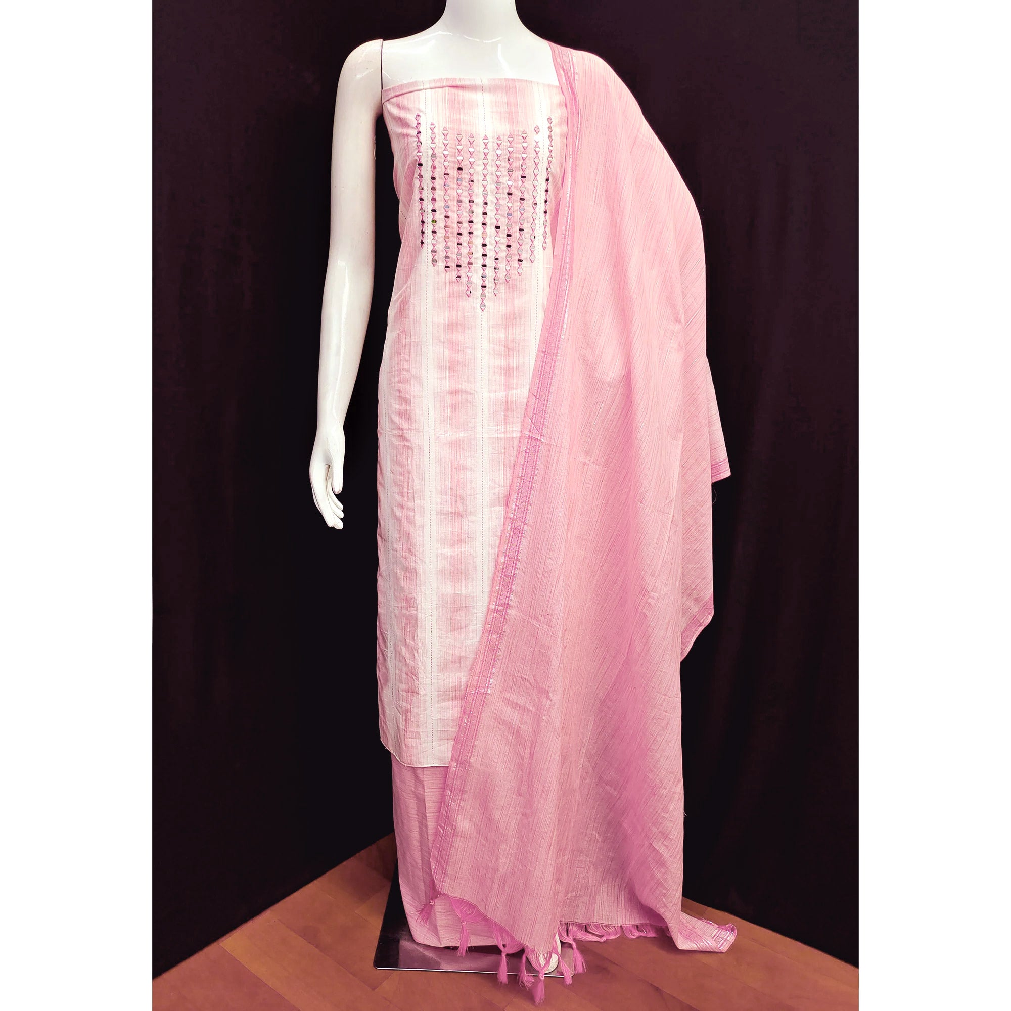 Peach Embroidered Pure Cotton Dress Material