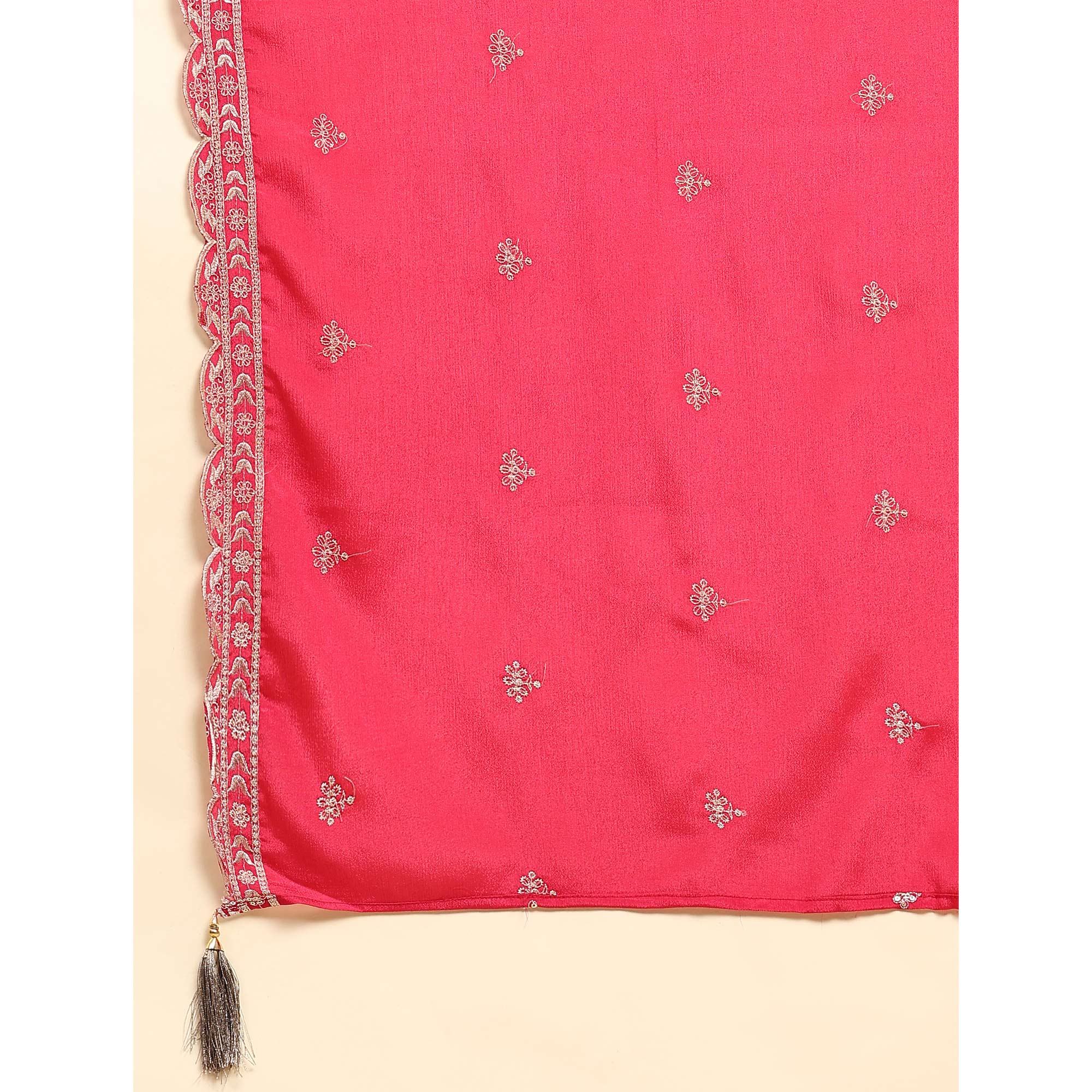 Pink Embroidered Chinon Semi Stitched Suit