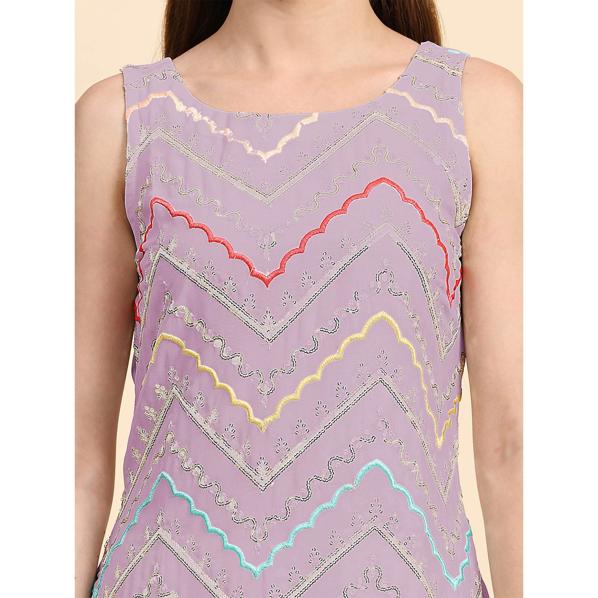 Purple Sequins Embroidered Georgette Semi Stitched Suit