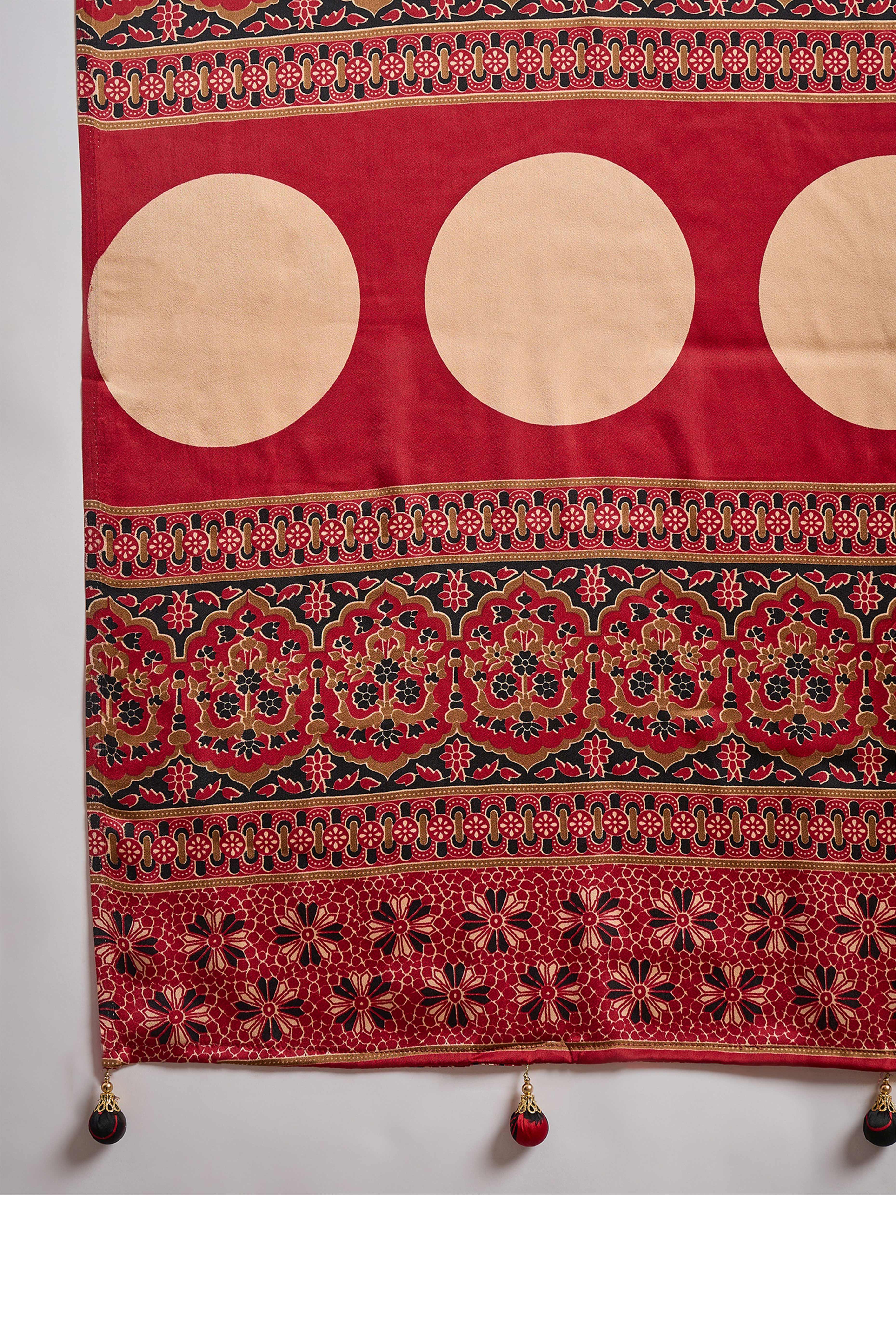 Black Modal Satin Saree with Subtle Stripe Design and Ajrakh Print on Pallu