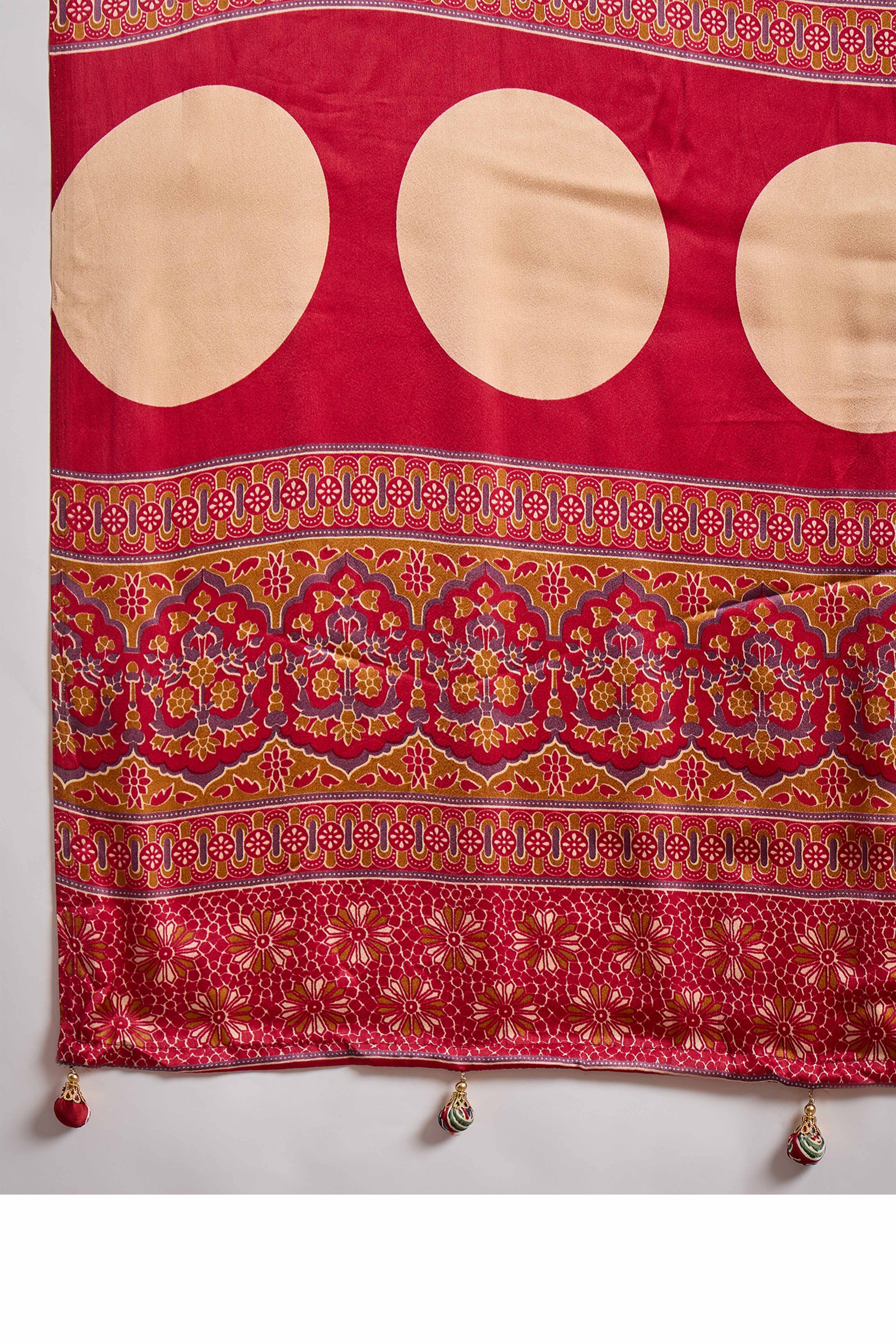 Yellow Modal Satin Saree with Subtle Stripe Design and Ajrakh Print on Pallu