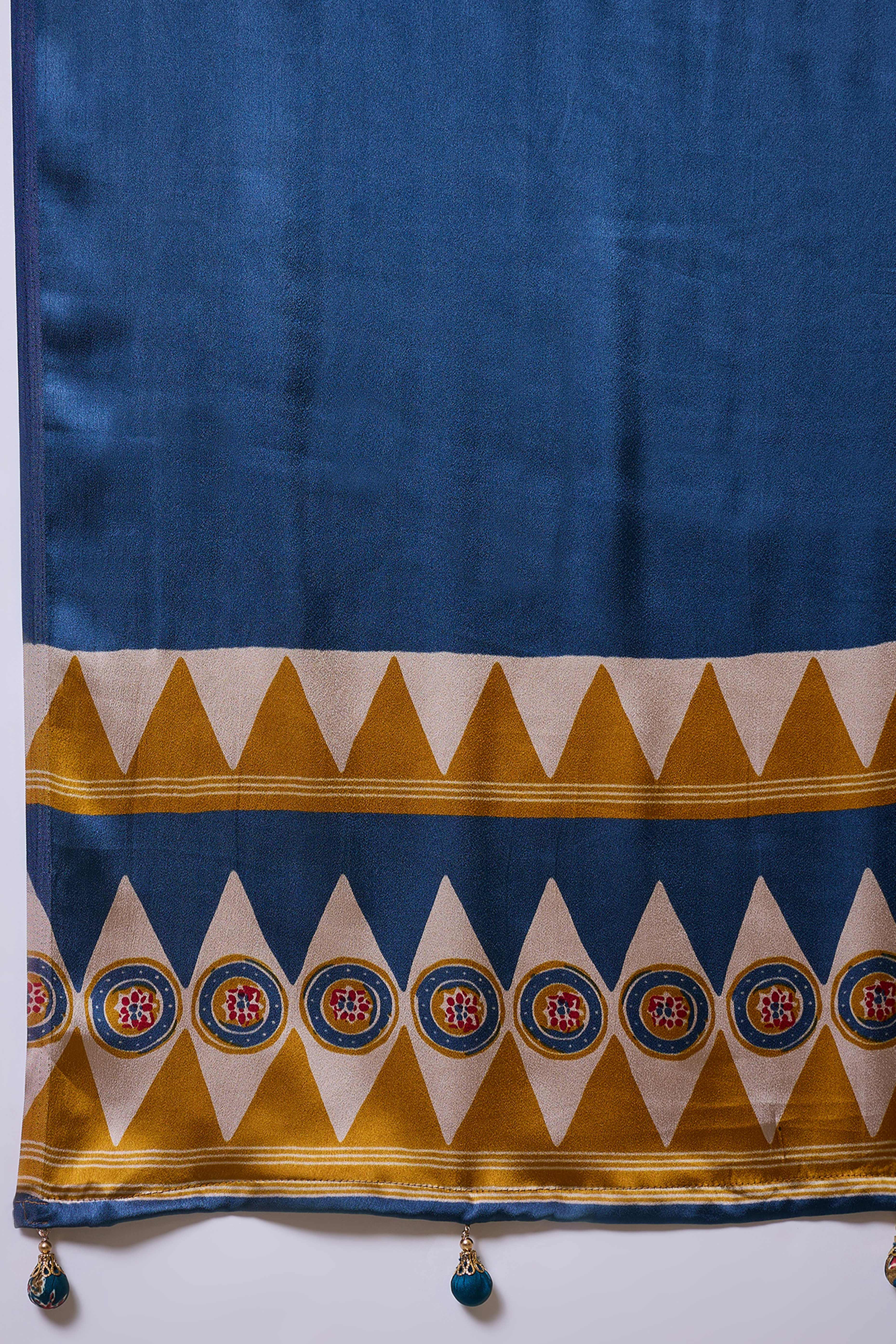 Mustard Ajrakh Print Satin Saree With Traditional Charm
