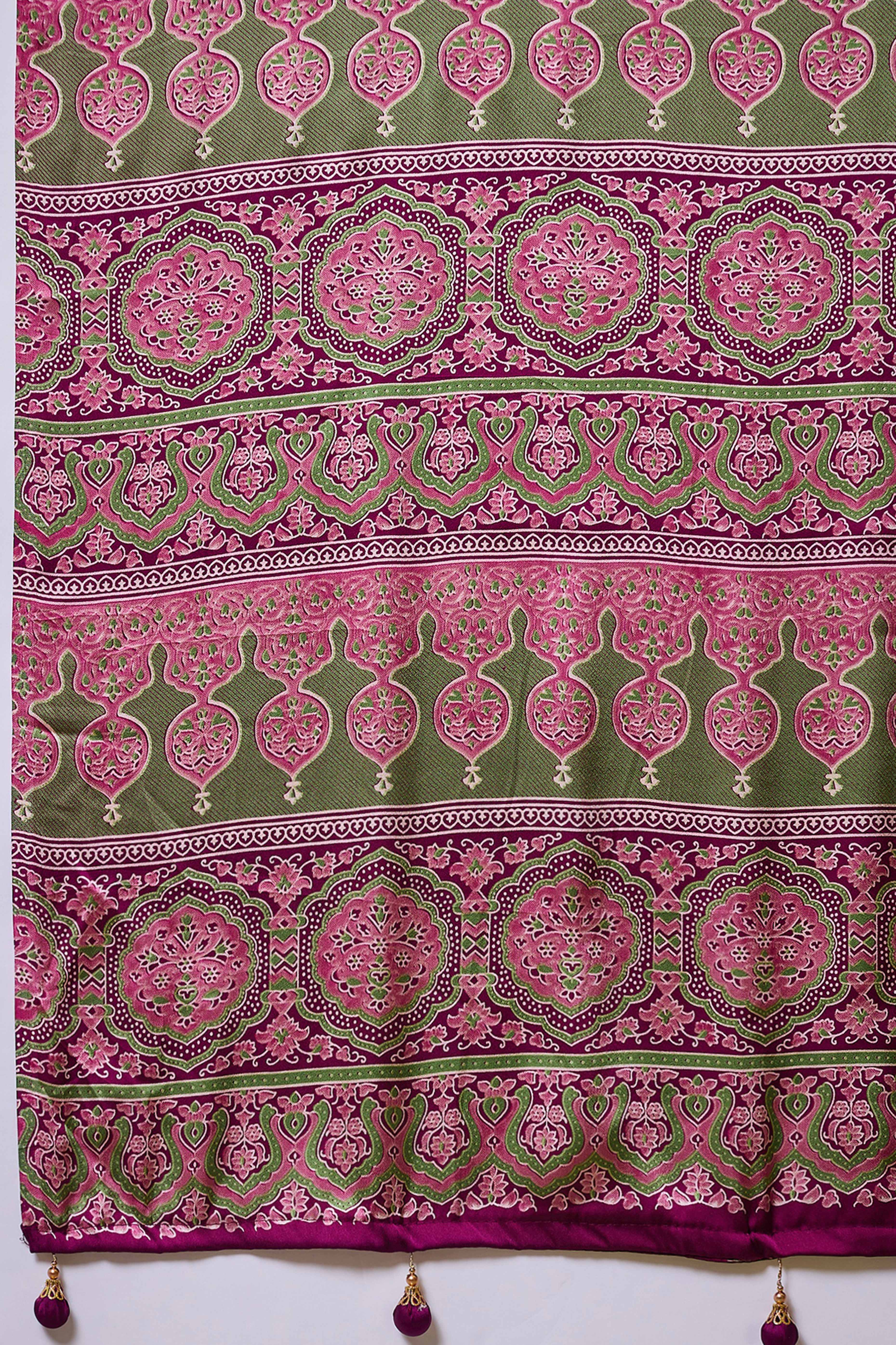 Magenta Solid Modal Satin Saree Highlighted With Classic Ajrakh Pallu Design