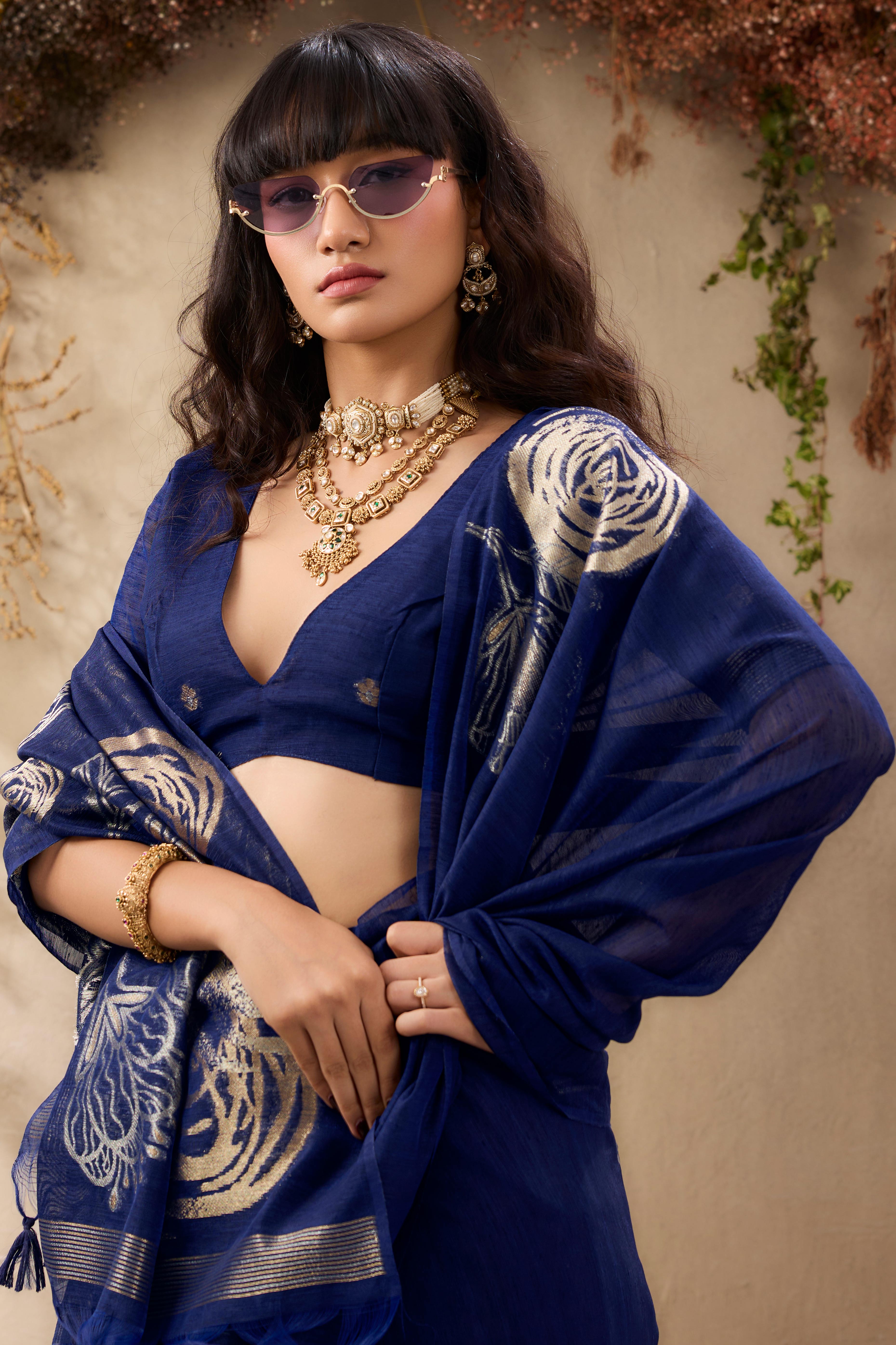 Blue Heritage Munga Art Silk Saree Highlighted with Fine Zari Weaving