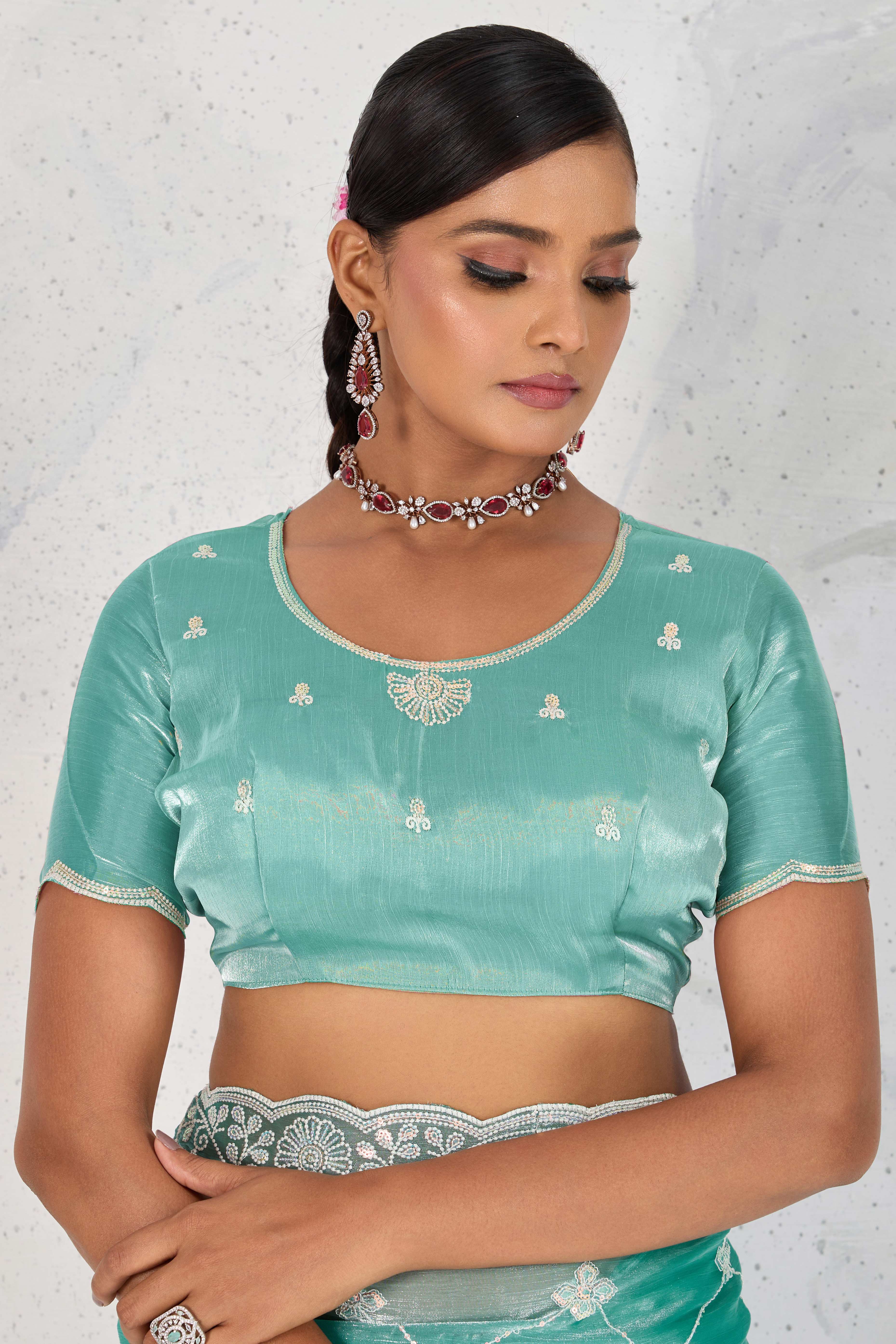 Turquoise Silk Saree with Dazzling Sequin Embroidery
