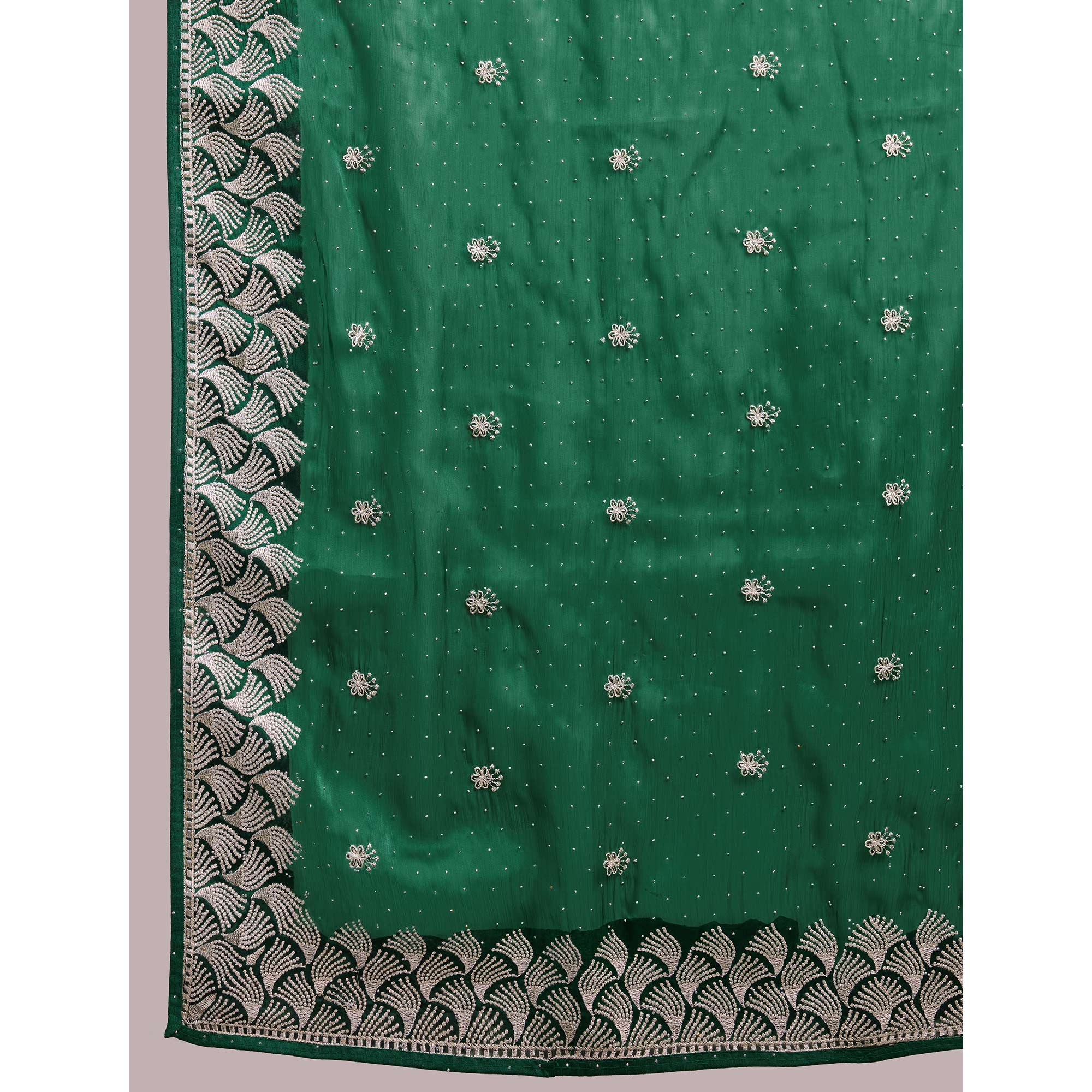 Green Embroidered Tussar Silk Saree - Image 9