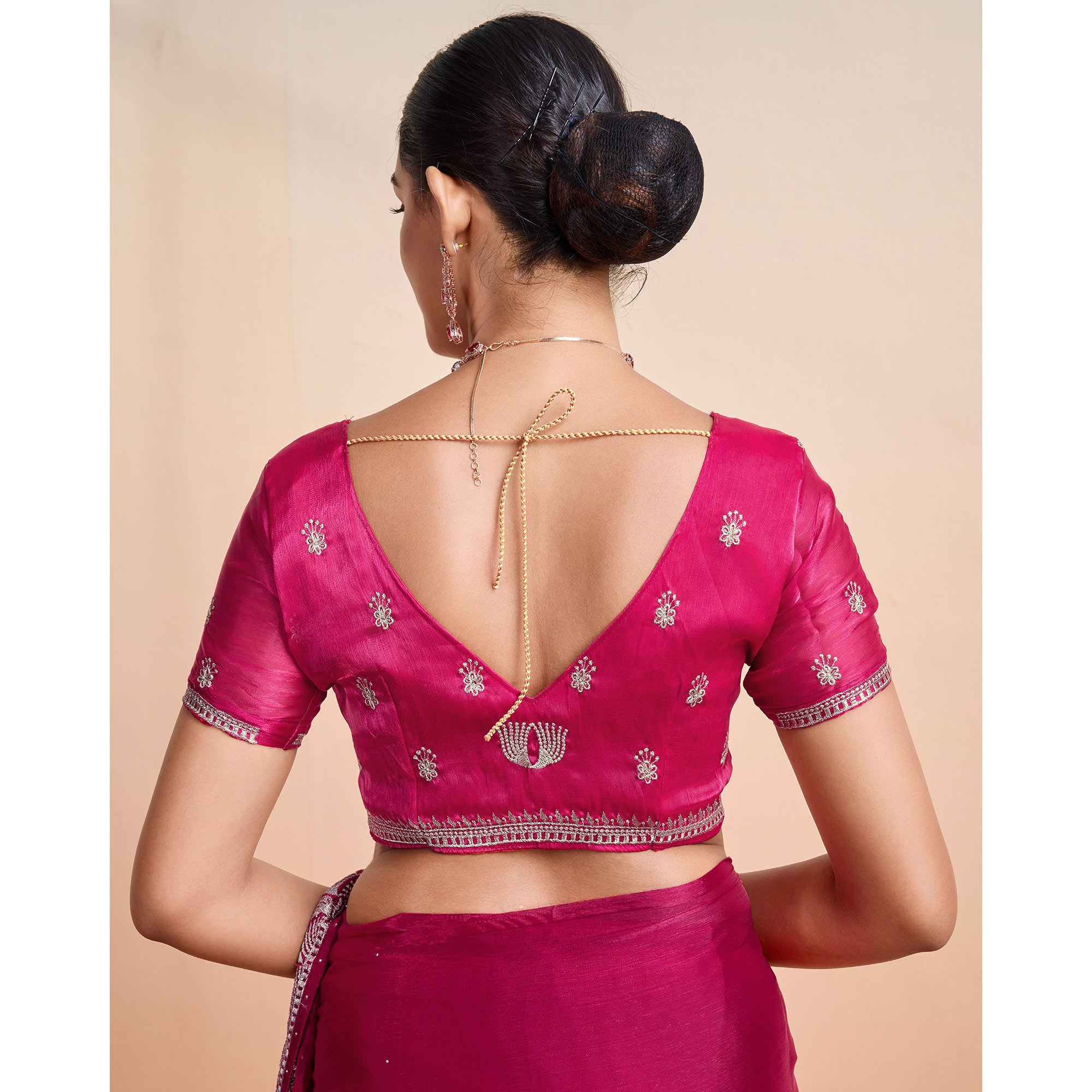 Pink Embroidered Tussar Silk Saree