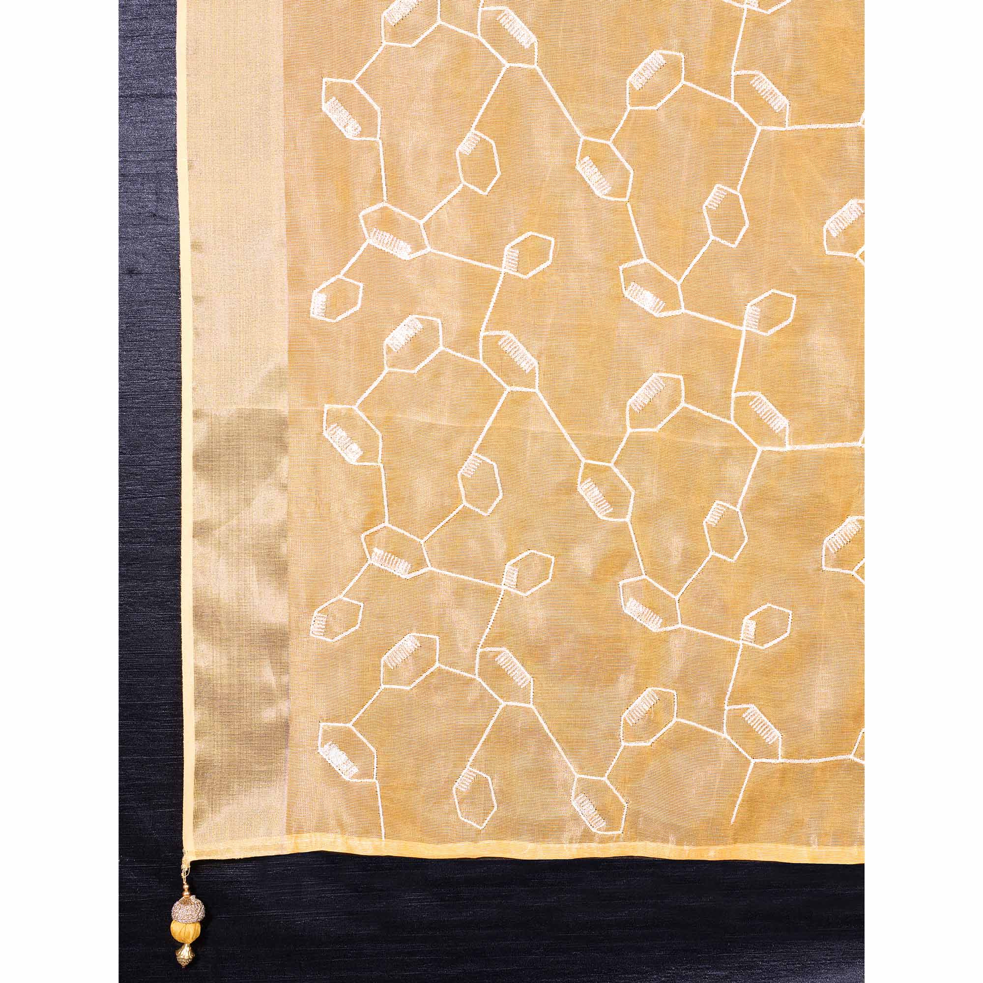 Yellow Sequins Embroidered Cotton Silk Saree
